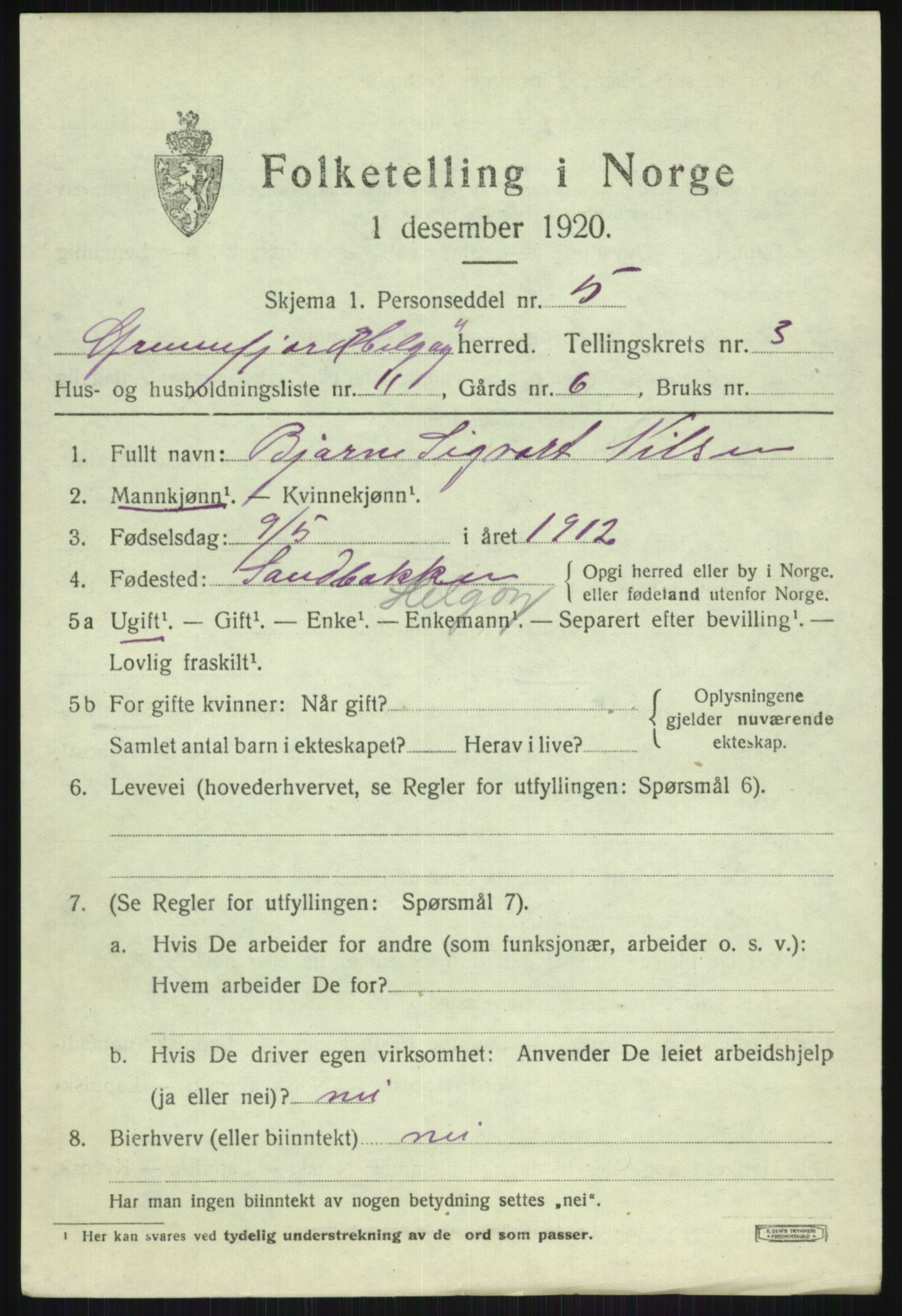 SATØ, 1920 census for Helgøy, 1920, p. 1523