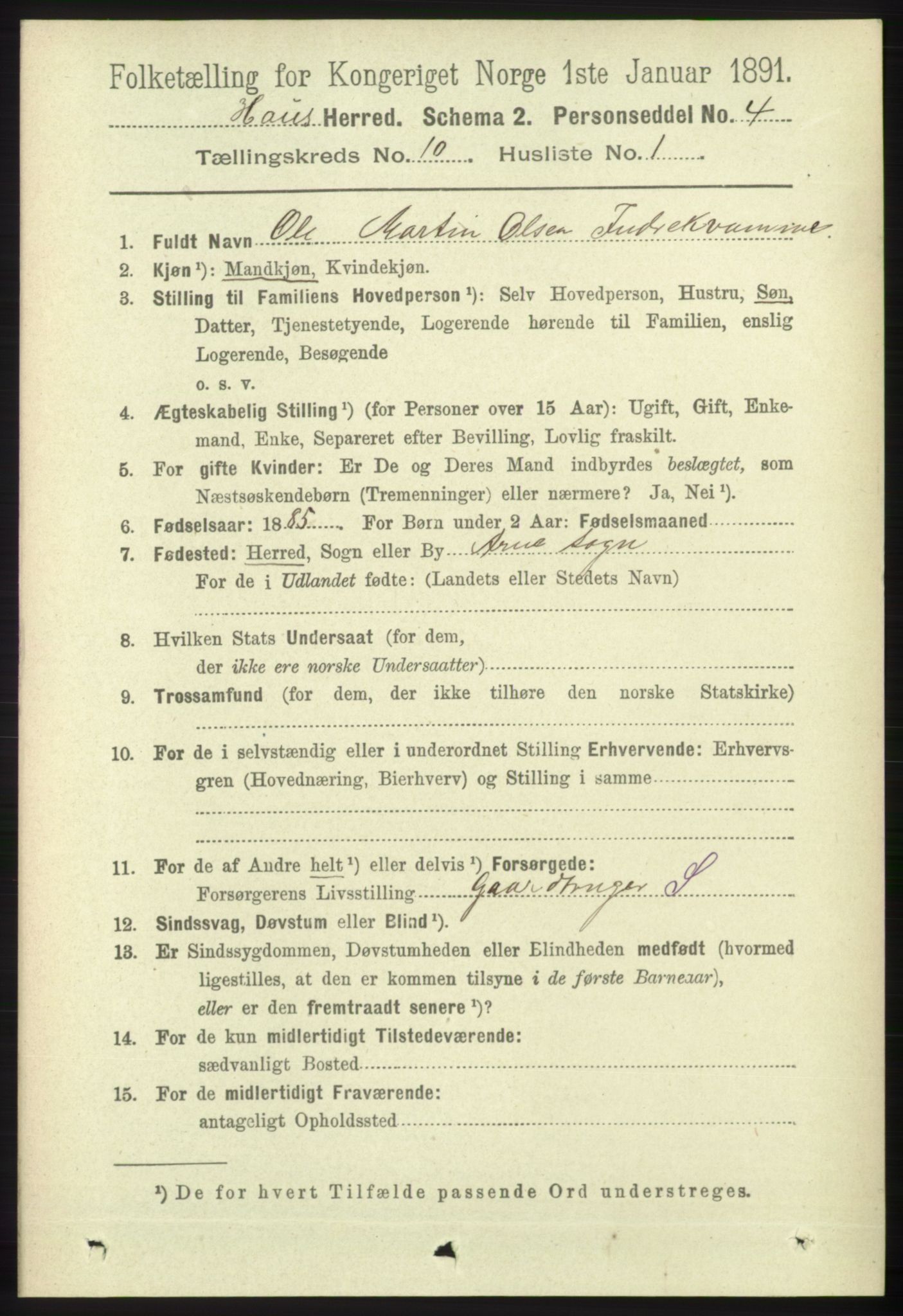 RA, 1891 census for 1250 Haus, 1891, p. 4109