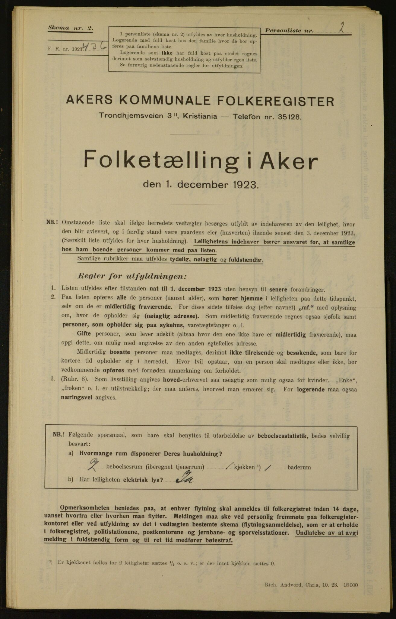 , Municipal Census 1923 for Aker, 1923, p. 2701