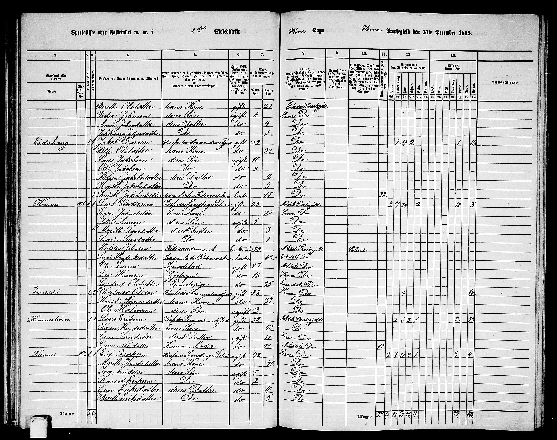 RA, 1865 census for Hemne, 1865, p. 41