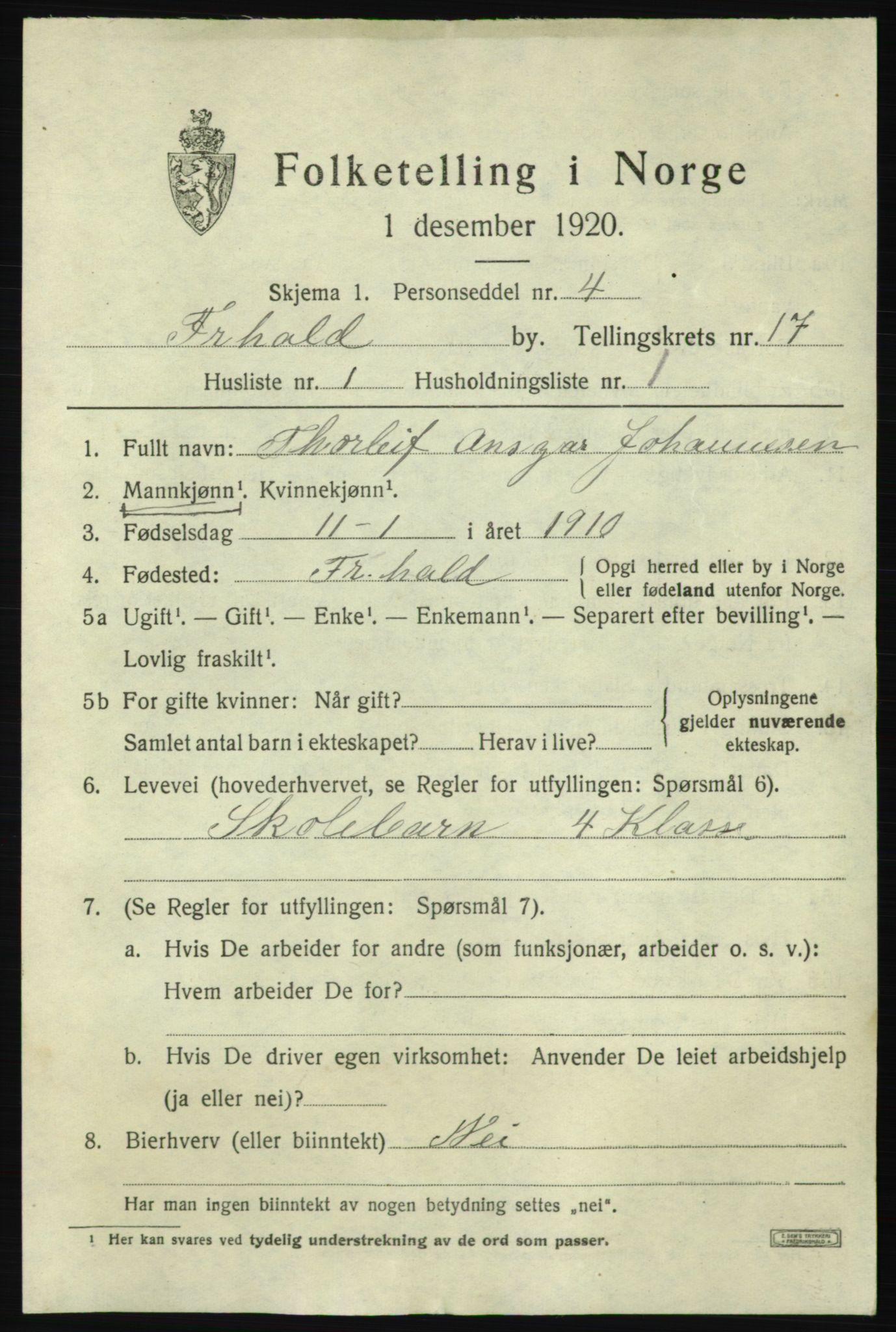 SAO, 1920 census for Fredrikshald, 1920, p. 25770