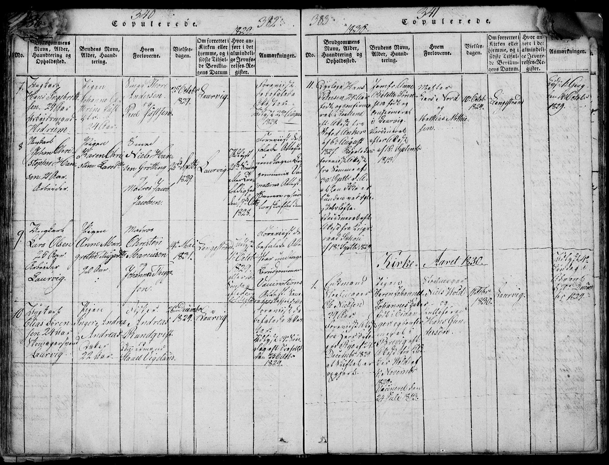 Larvik kirkebøker, AV/SAKO-A-352/F/Fb/L0002: Parish register (official) no. II 2, 1818-1842, p. 340-341