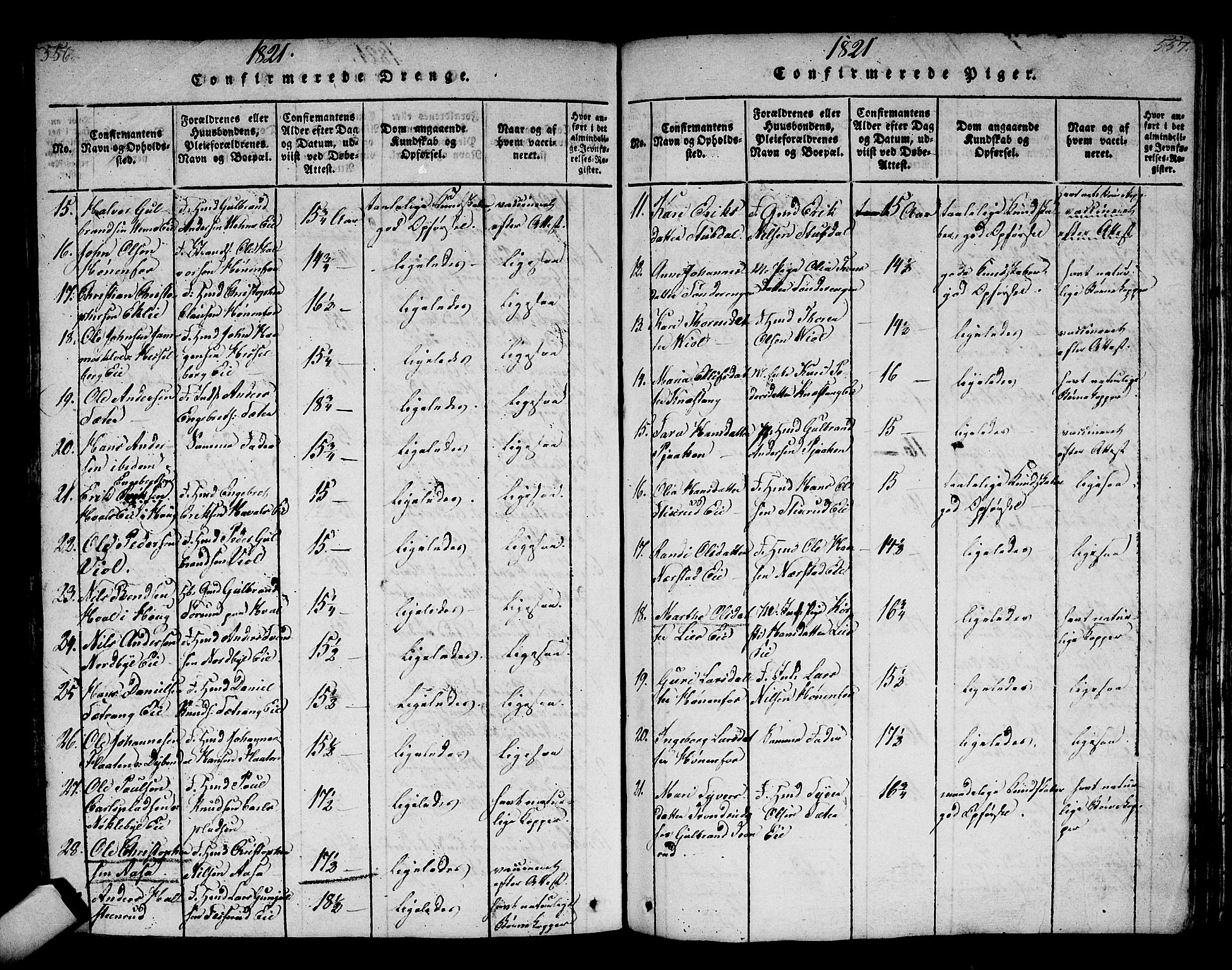 Norderhov kirkebøker, AV/SAKO-A-237/F/Fa/L0008: Parish register (official) no. 8, 1814-1833, p. 556-557