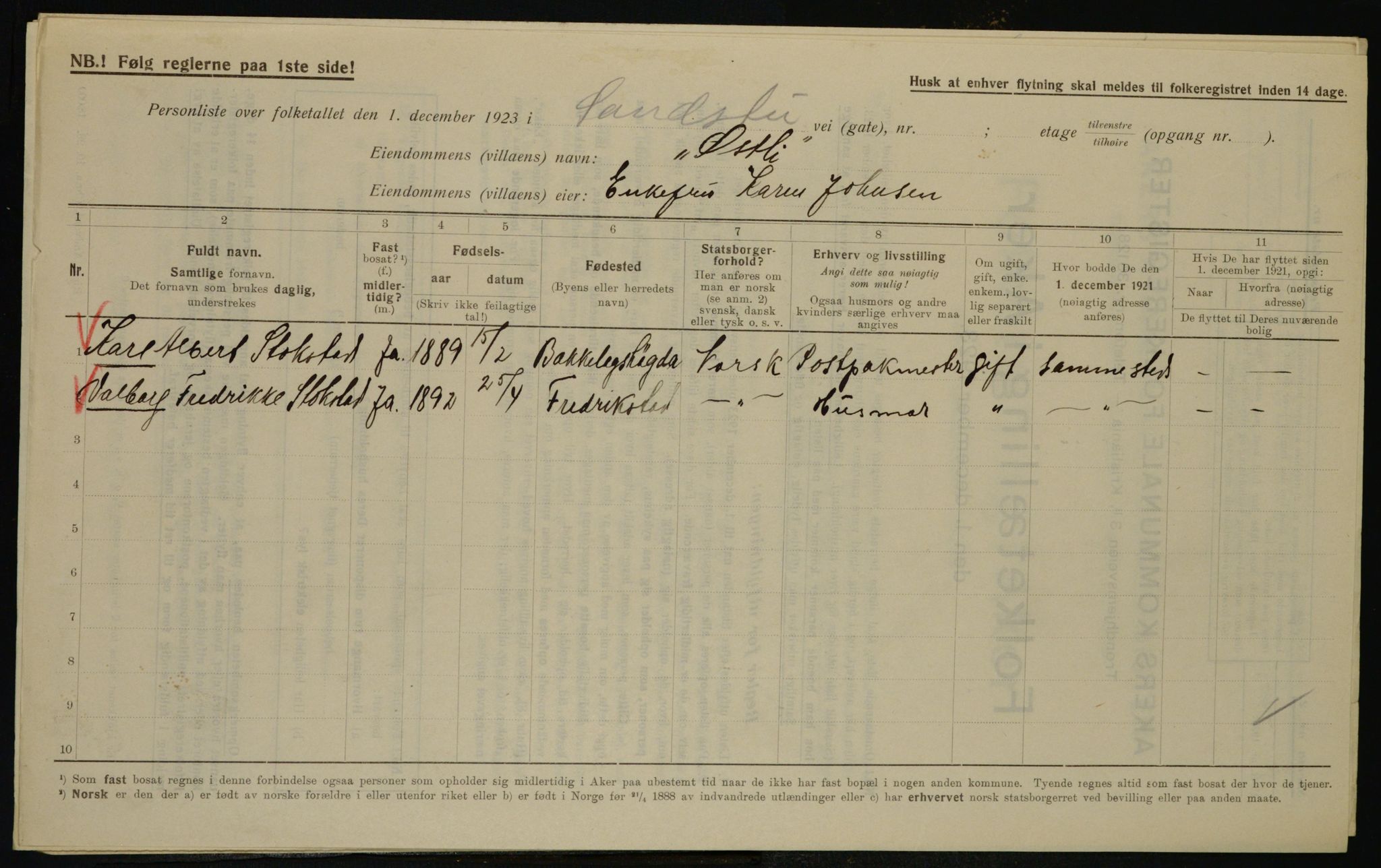 , Municipal Census 1923 for Aker, 1923, p. 45187