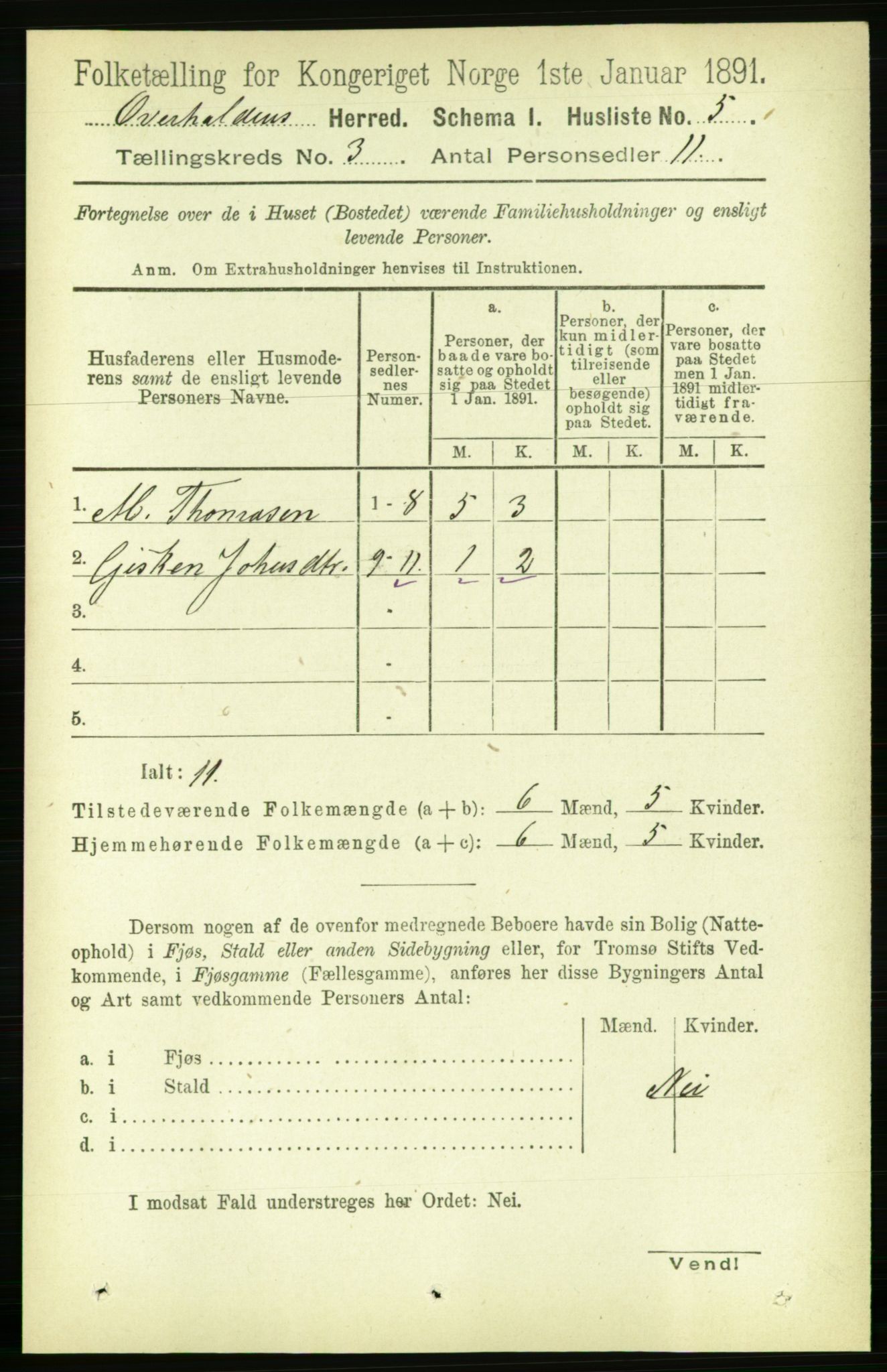 RA, 1891 census for 1744 Overhalla, 1891, p. 716