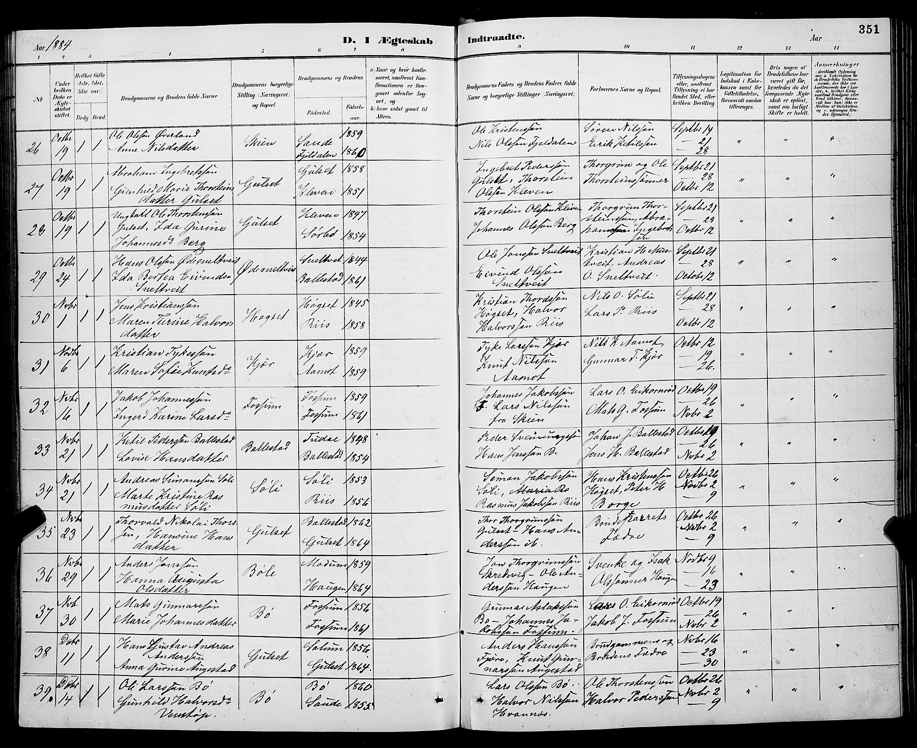 Gjerpen kirkebøker, AV/SAKO-A-265/G/Ga/L0002: Parish register (copy) no. I 2, 1883-1900, p. 351