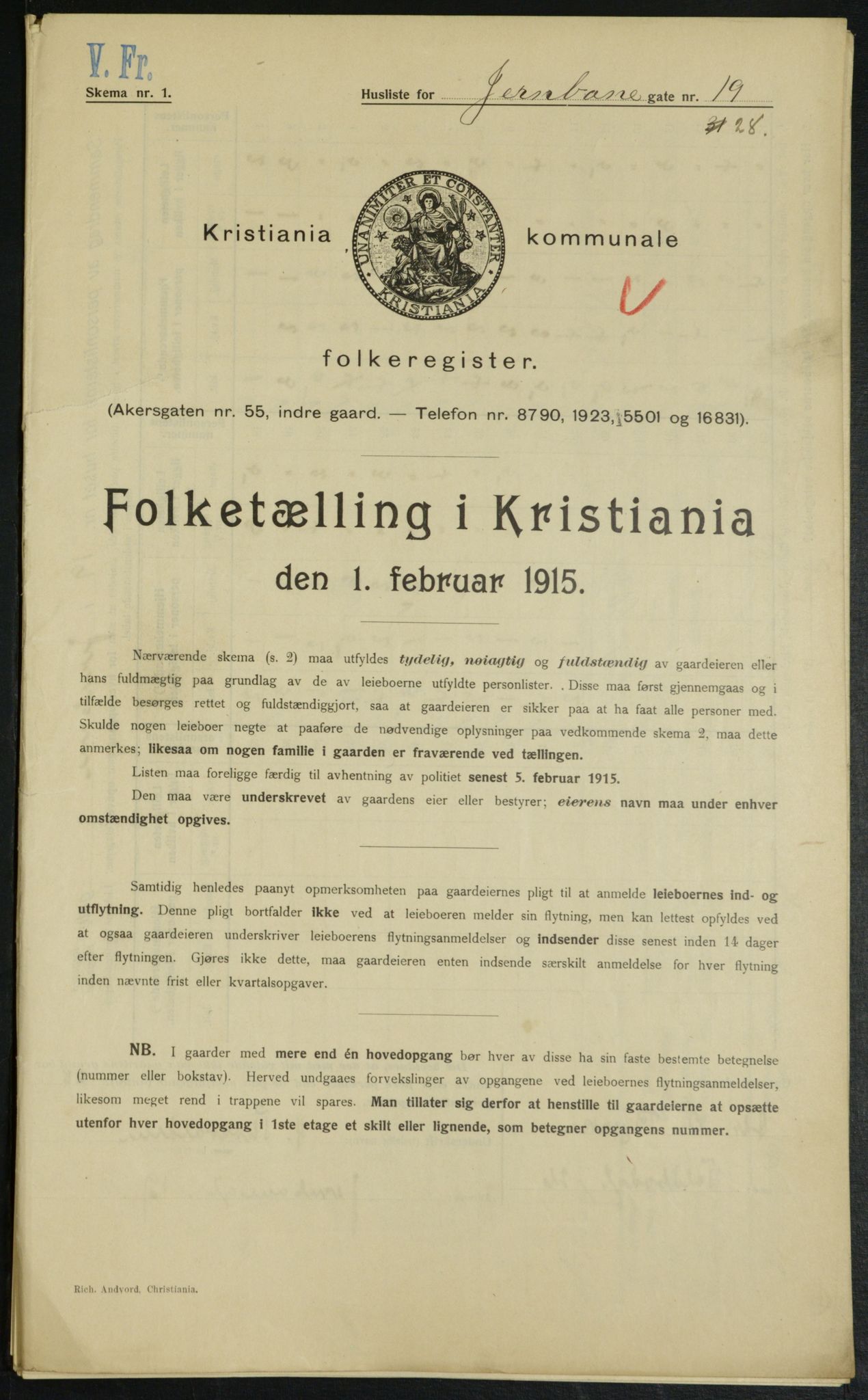 OBA, Municipal Census 1915 for Kristiania, 1915, p. 46354