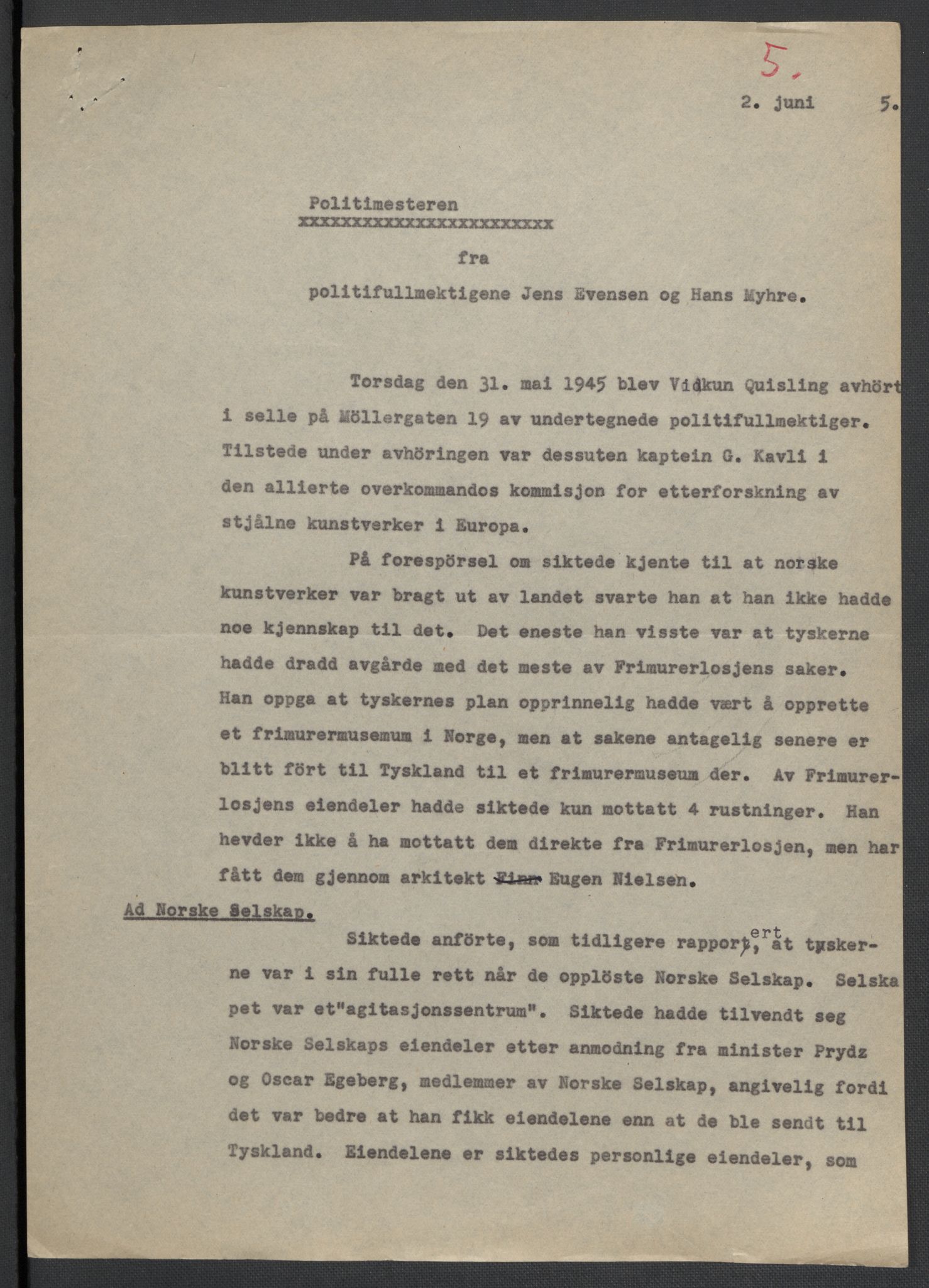 Landssvikarkivet, Oslo politikammer, RA/S-3138-01/D/Da/L0003: Dnr. 29, 1945, p. 763