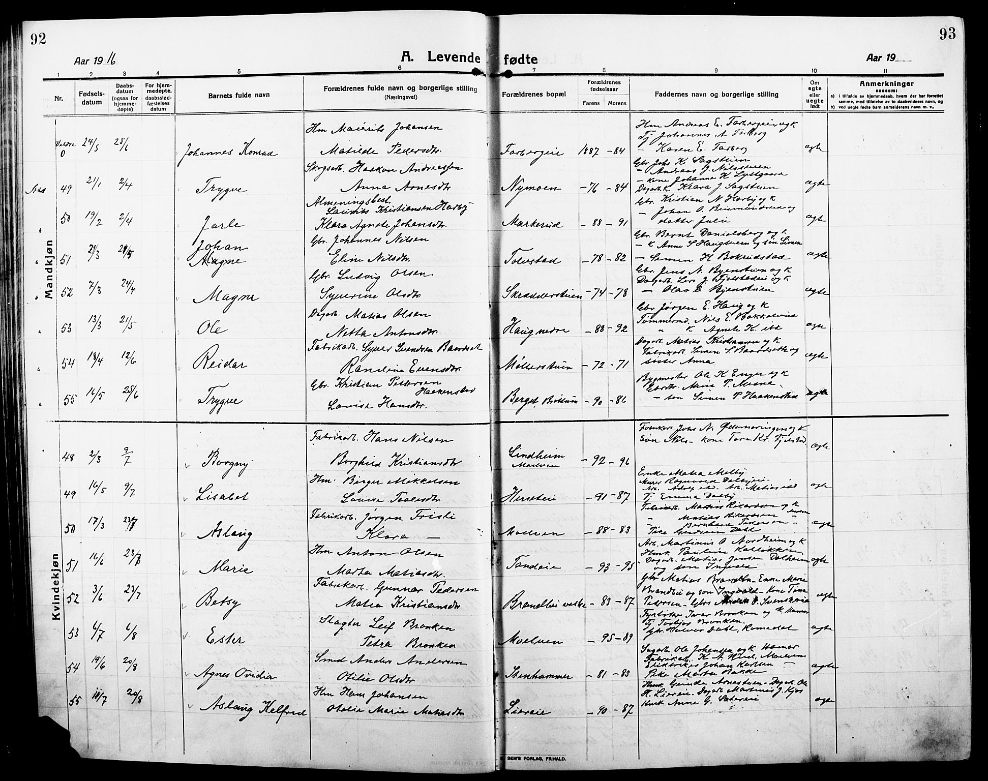 Ringsaker prestekontor, SAH/PREST-014/L/La/L0018: Parish register (copy) no. 18, 1913-1922, p. 92-93