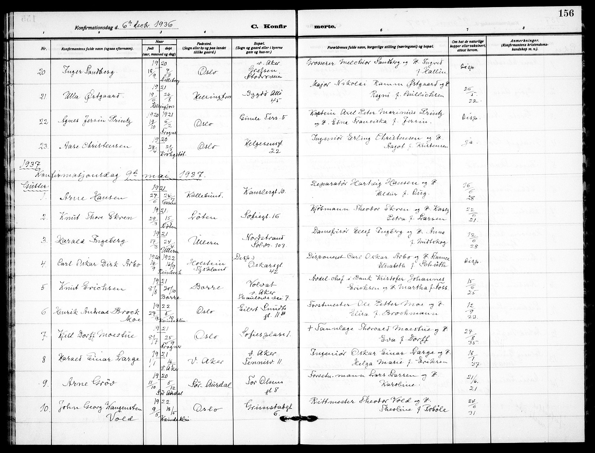 Garnisonsmenigheten Kirkebøker, AV/SAO-A-10846/F/Fa/L0017: Parish register (official) no. 17, 1926-1937, p. 156