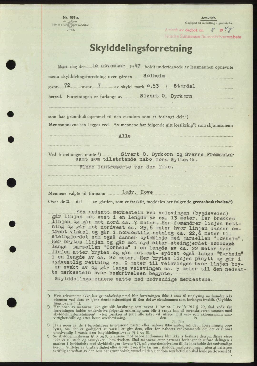 Nordre Sunnmøre sorenskriveri, AV/SAT-A-0006/1/2/2C/2Ca: Mortgage book no. A26, 1947-1948, Diary no: : 8/1948