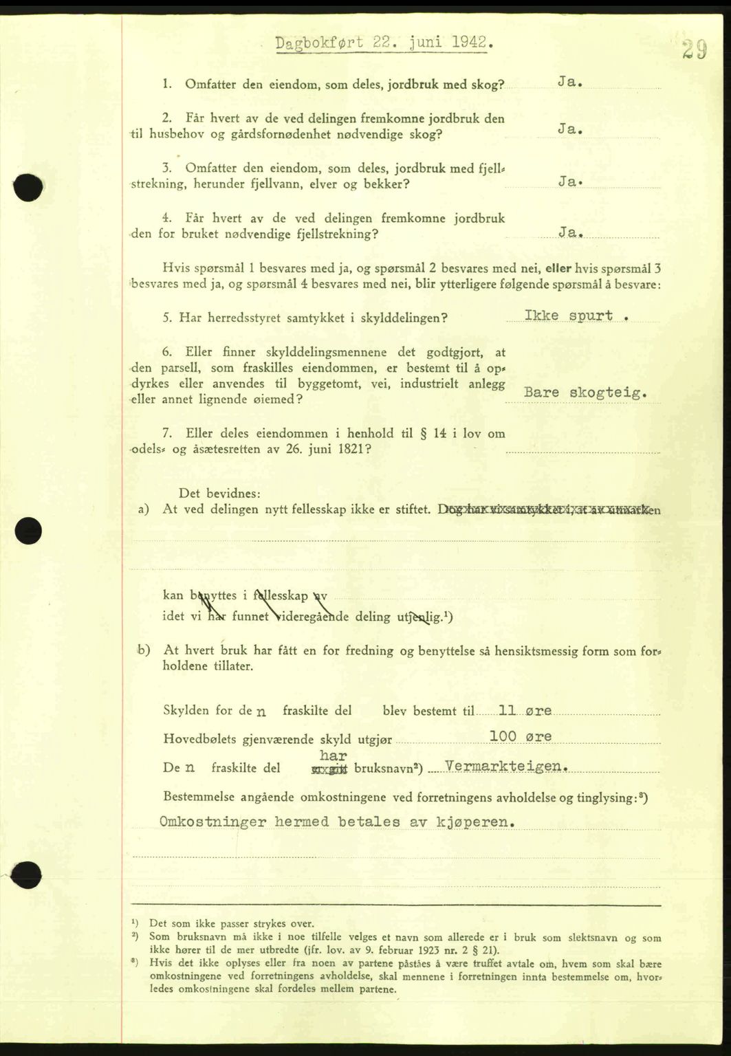 Steigen og Ofoten sorenskriveri, AV/SAT-A-0030/1/2/2C: Mortgage book no. A9-12, 1942-1946, Diary no: : 1301/1942
