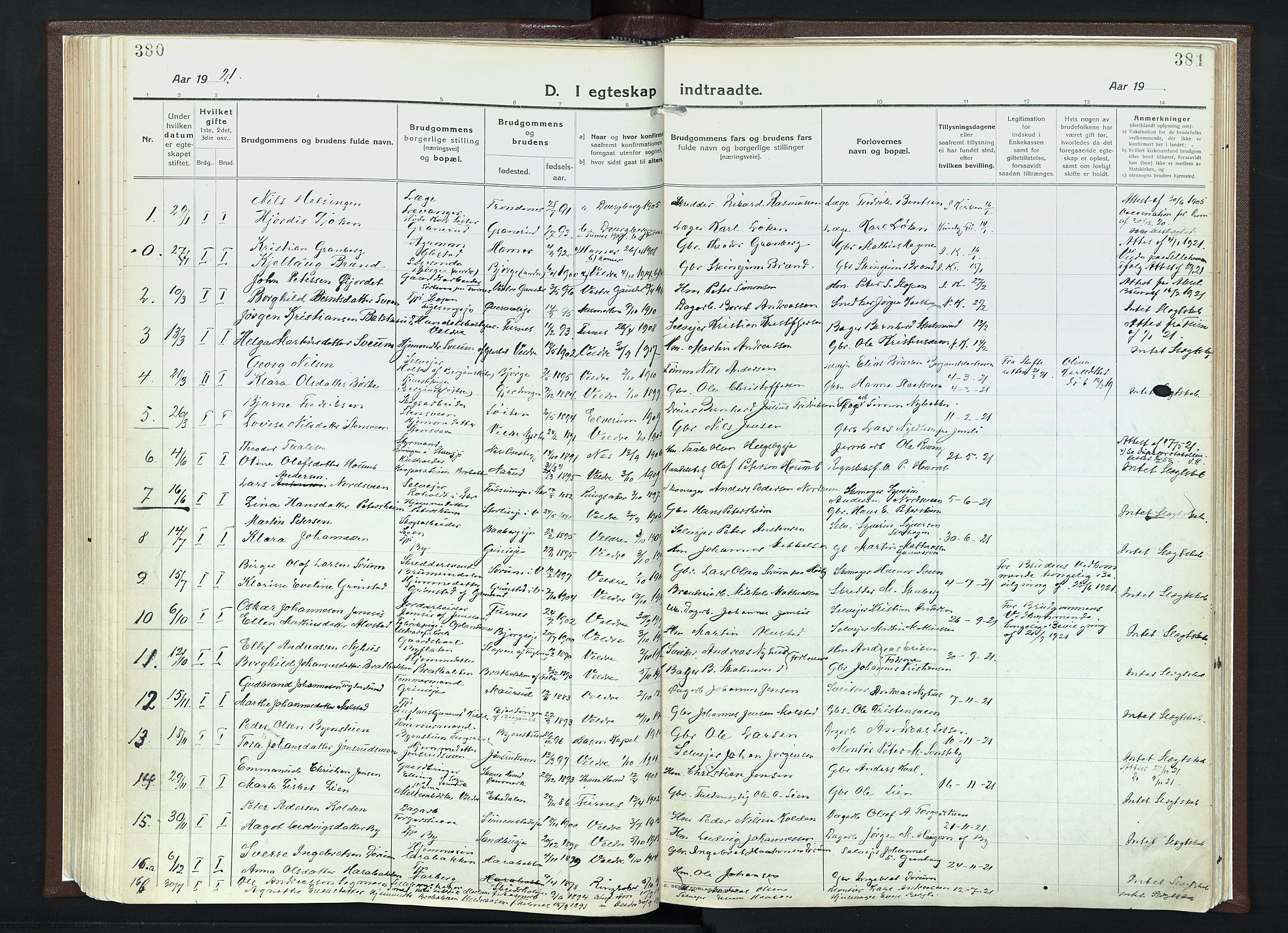 Veldre prestekontor, SAH/PREST-018/K/Ka/L0001: Parish register (official) no. 1, 1921-1934, p. 380-381