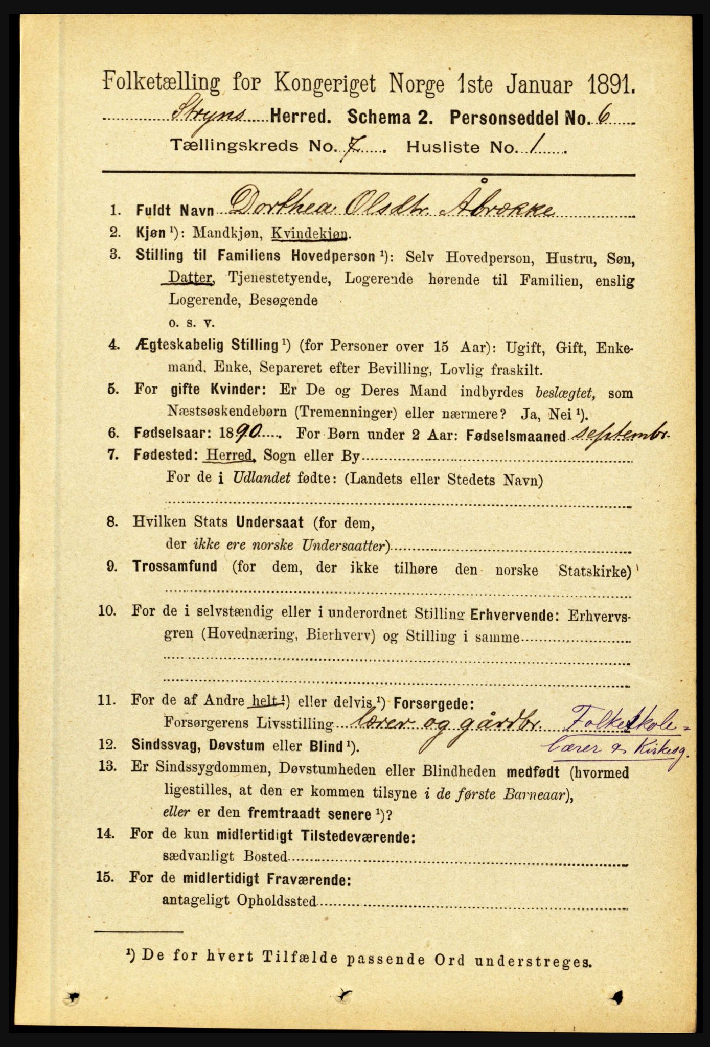 RA, 1891 census for 1448 Stryn, 1891, p. 2834