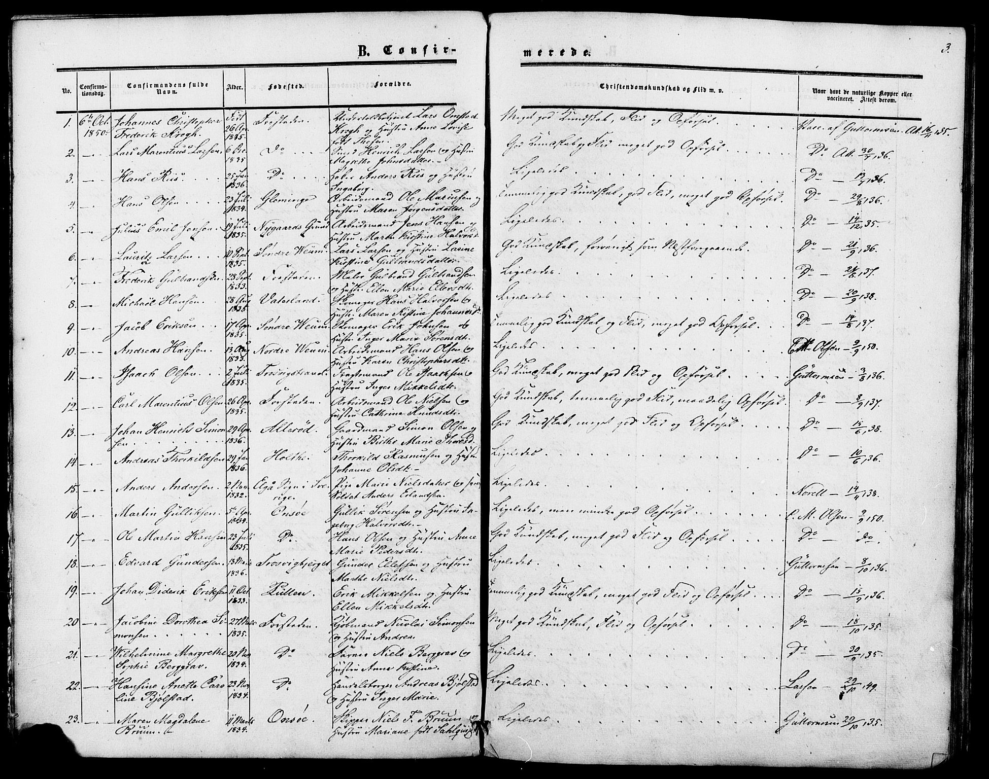 Glemmen prestekontor Kirkebøker, SAO/A-10908/F/Fa/L0006: Parish register (official) no. 6, 1849-1865, p. 3