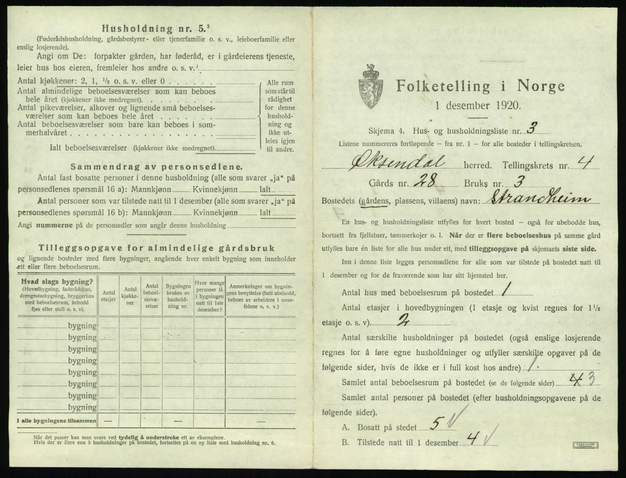 SAT, 1920 census for Øksendal, 1920, p. 233