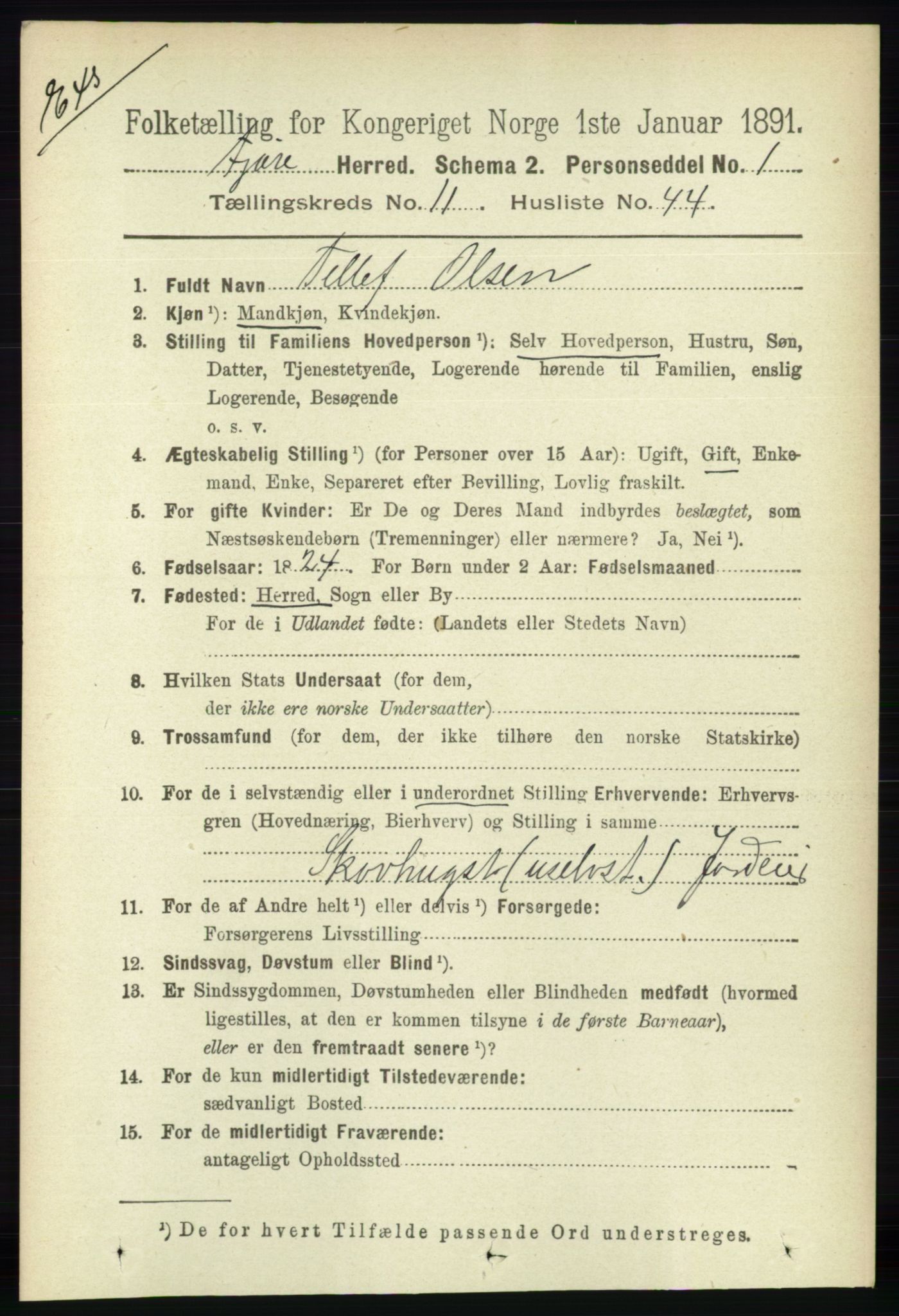 RA, Census 1891 for Nedenes amt: Gjenparter av personsedler for beslektede ektefeller, menn, 1891, p. 741