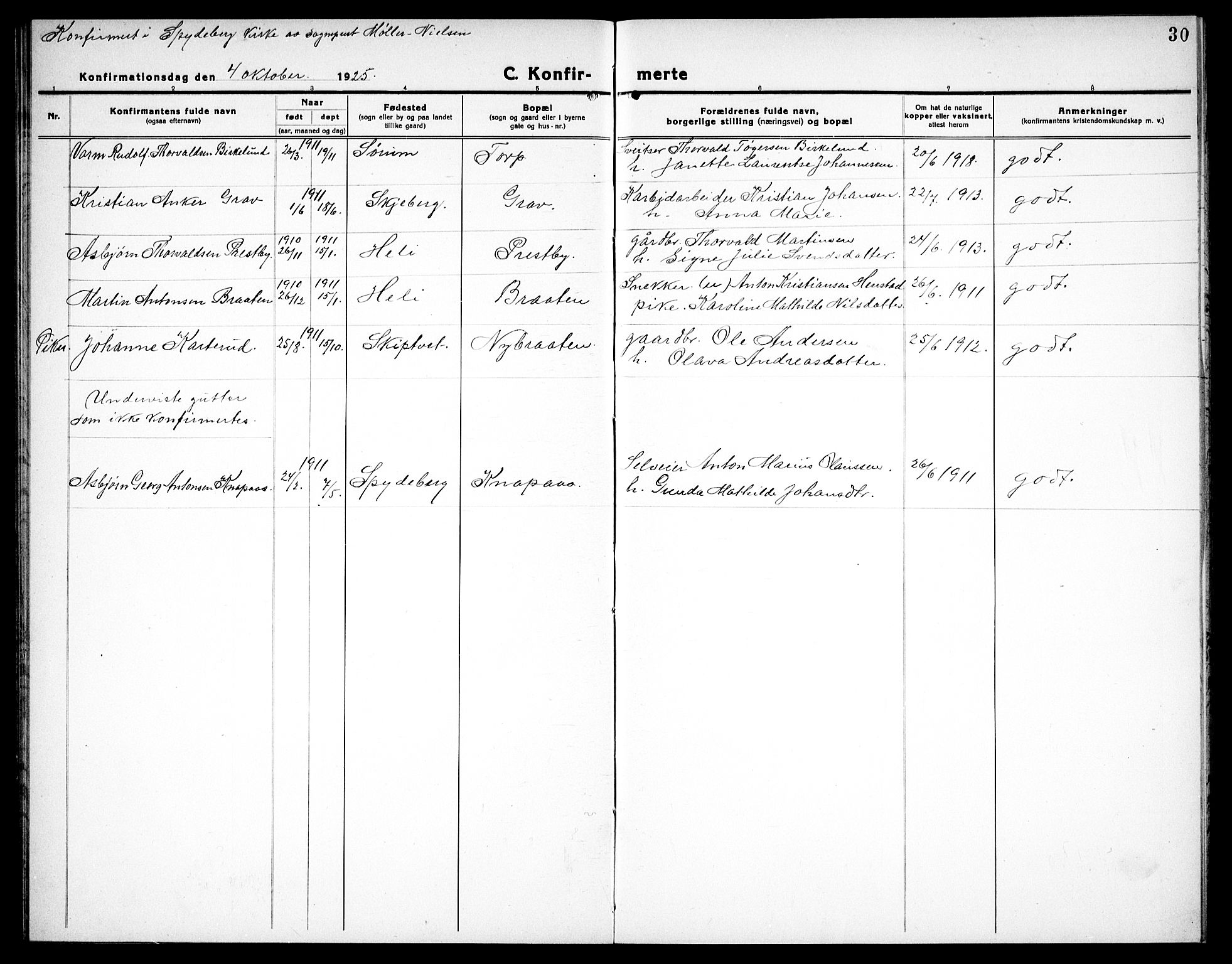 Spydeberg prestekontor Kirkebøker, AV/SAO-A-10924/G/Gc/L0002: Parish register (copy) no. III 2, 1918-1939, p. 30