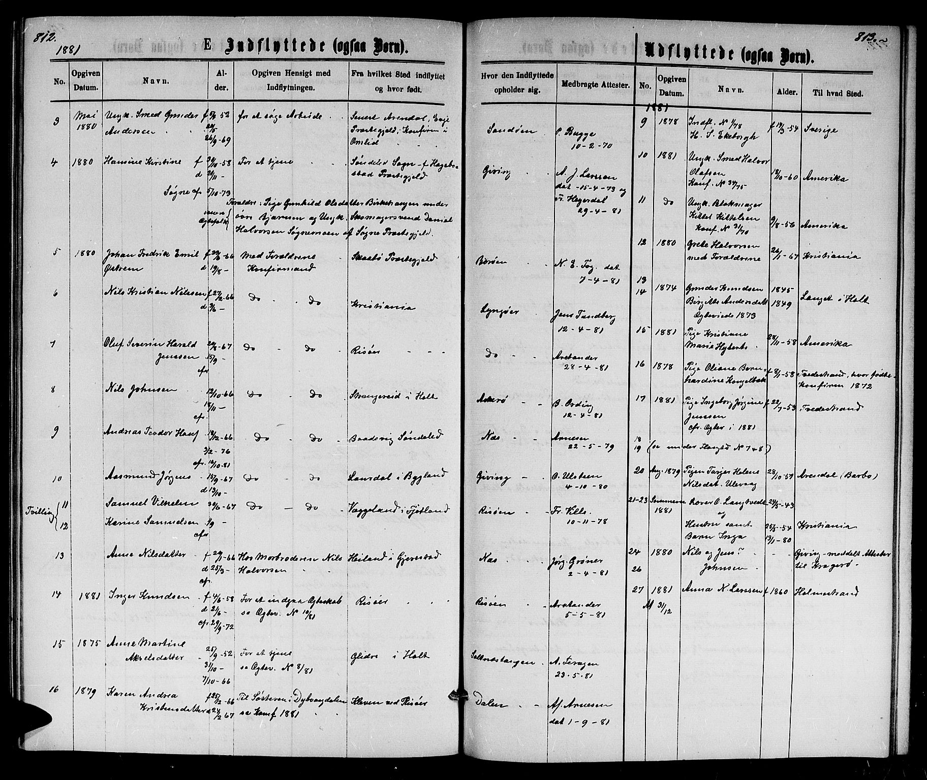 Dypvåg sokneprestkontor, SAK/1111-0007/F/Fb/Fba/L0012: Parish register (copy) no. B 12, 1872-1886, p. 812-813