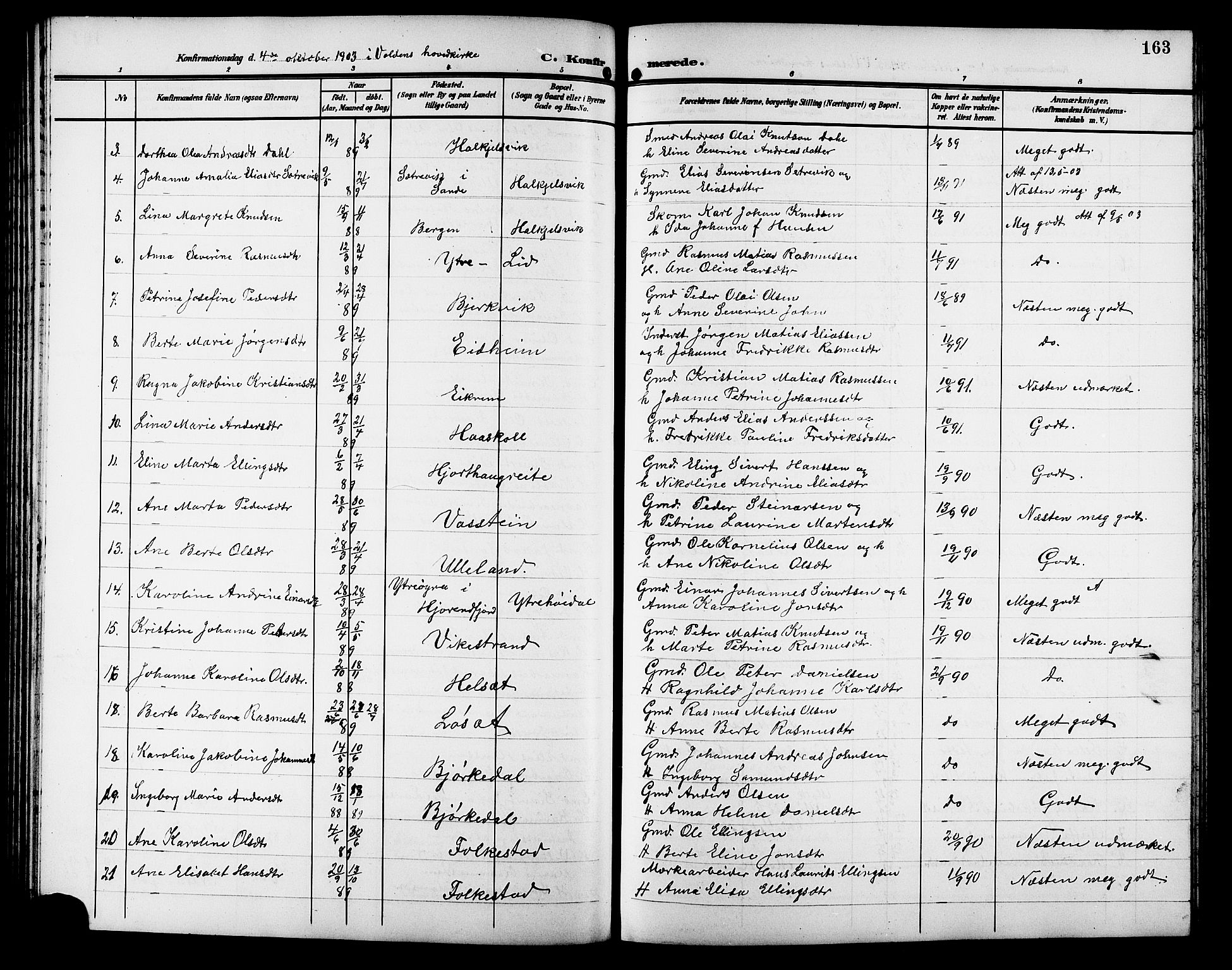 Ministerialprotokoller, klokkerbøker og fødselsregistre - Møre og Romsdal, SAT/A-1454/511/L0159: Parish register (copy) no. 511C05, 1902-1920, p. 163