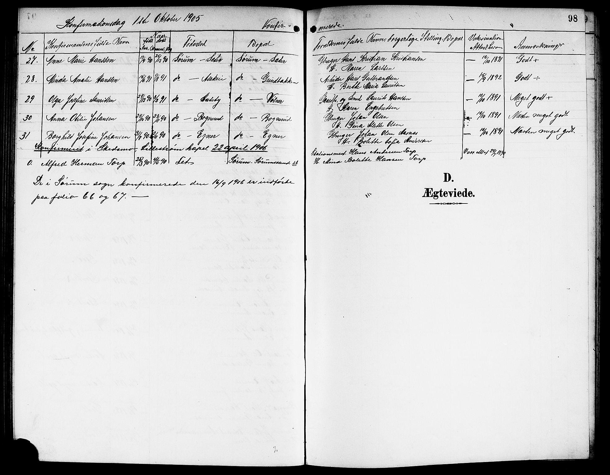 Sørum prestekontor Kirkebøker, SAO/A-10303/G/Ga/L0006: Parish register (copy) no. I 6, 1894-1906, p. 98