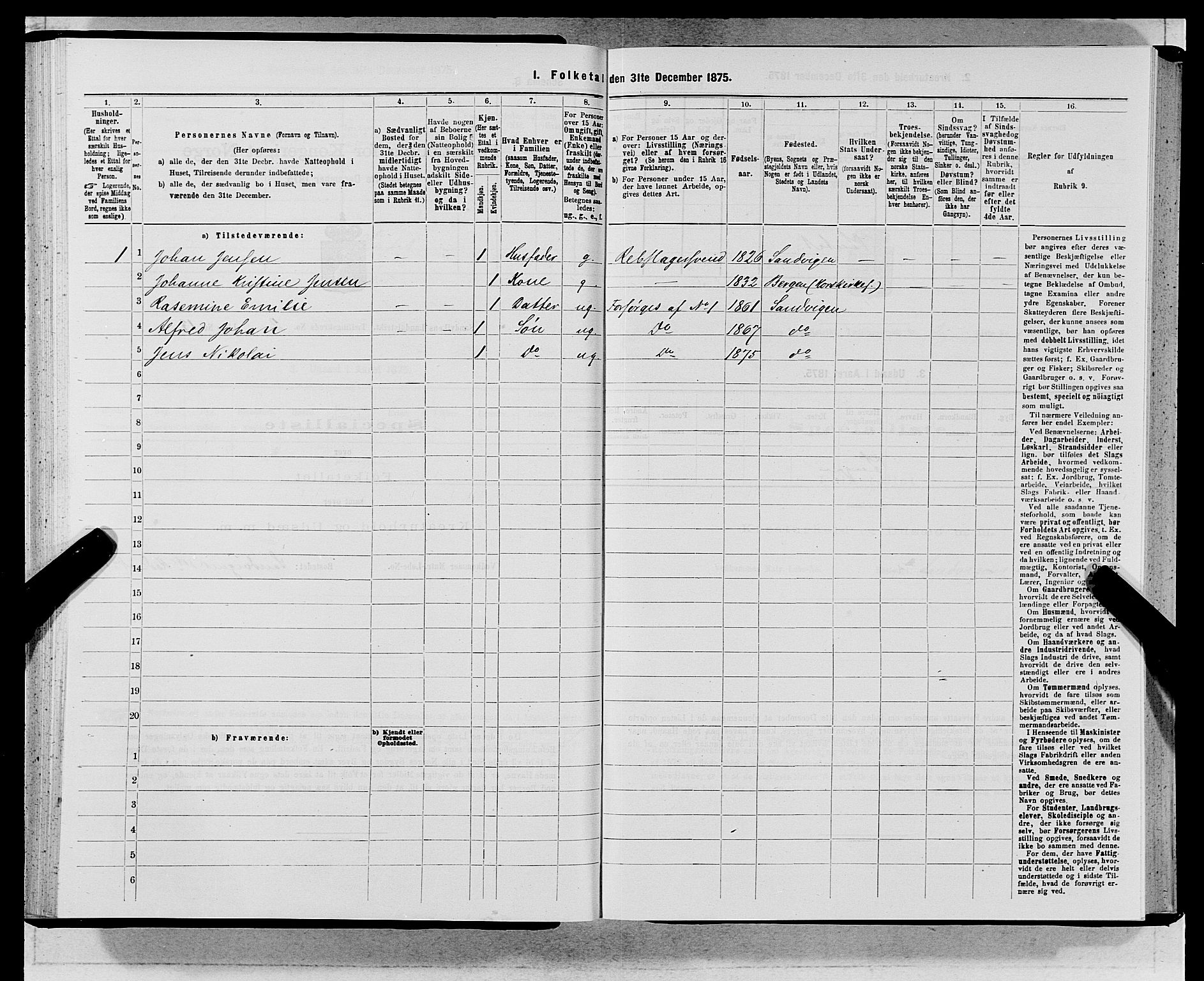 SAB, 1875 census for 1281L Bergen landdistrikt/Domkirken and Sandviken, 1875, p. 152