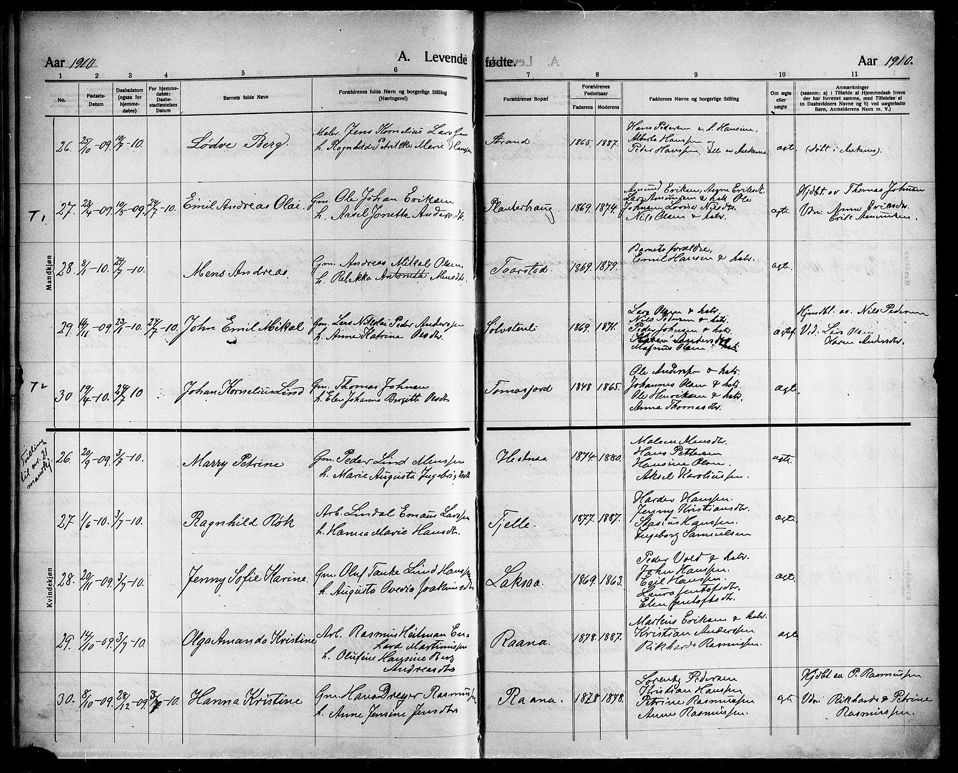 Ministerialprotokoller, klokkerbøker og fødselsregistre - Nordland, AV/SAT-A-1459/863/L0916: Parish register (copy) no. 863C06, 1907-1921