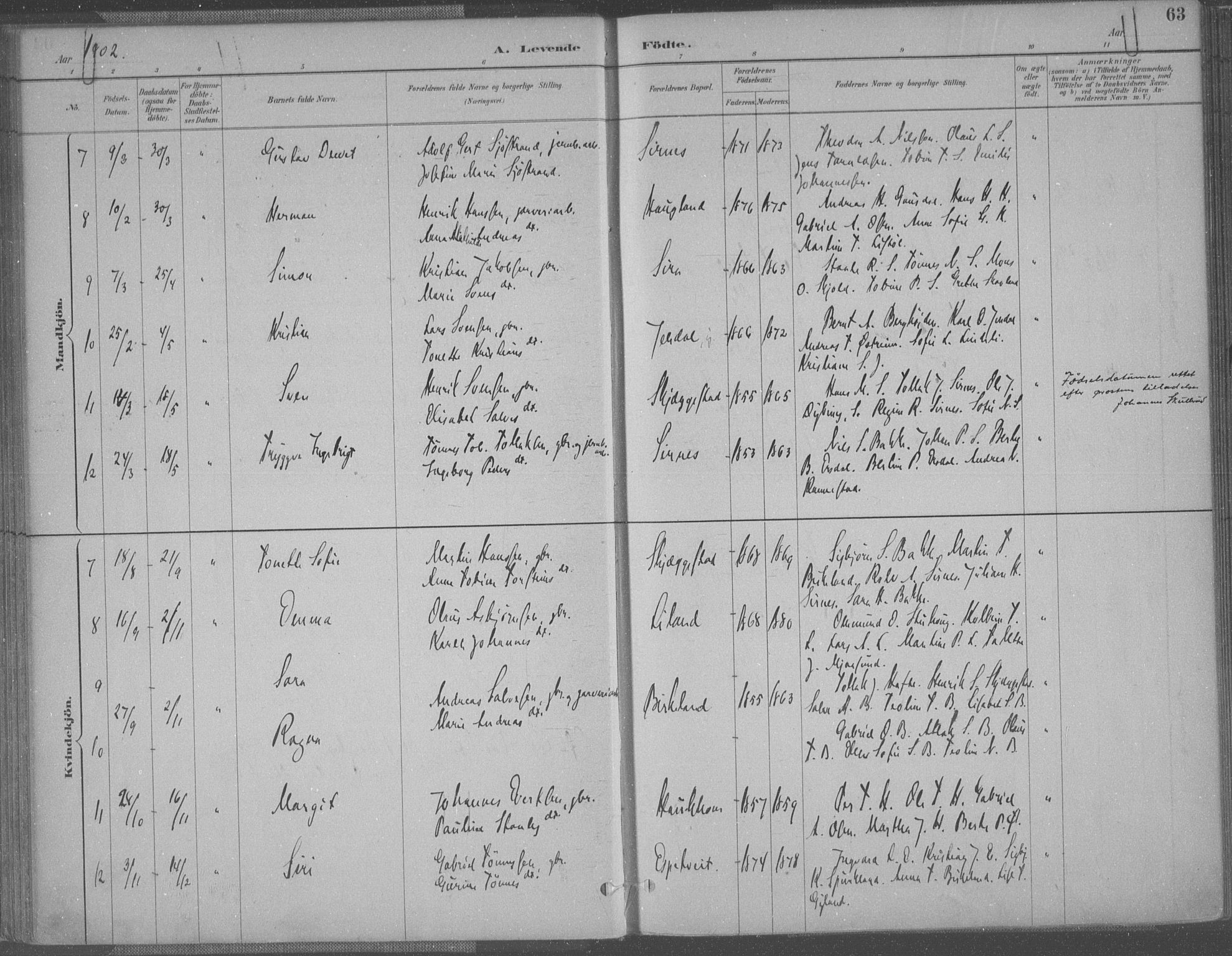 Bakke sokneprestkontor, AV/SAK-1111-0002/F/Fa/Faa/L0008: Parish register (official) no. A 8, 1887-1911, p. 63