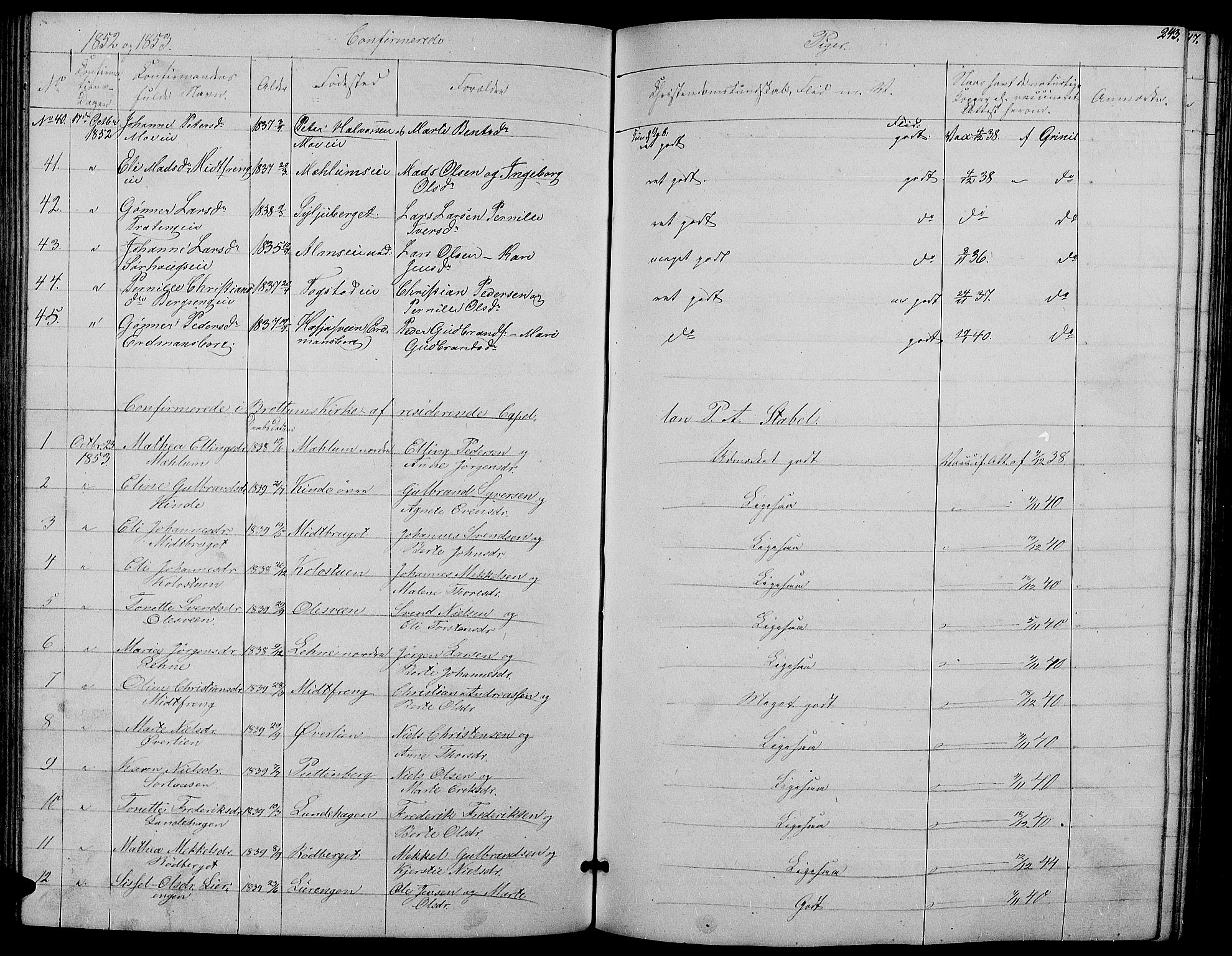 Ringsaker prestekontor, AV/SAH-PREST-014/L/La/L0006: Parish register (copy) no. 6, 1851-1860, p. 243