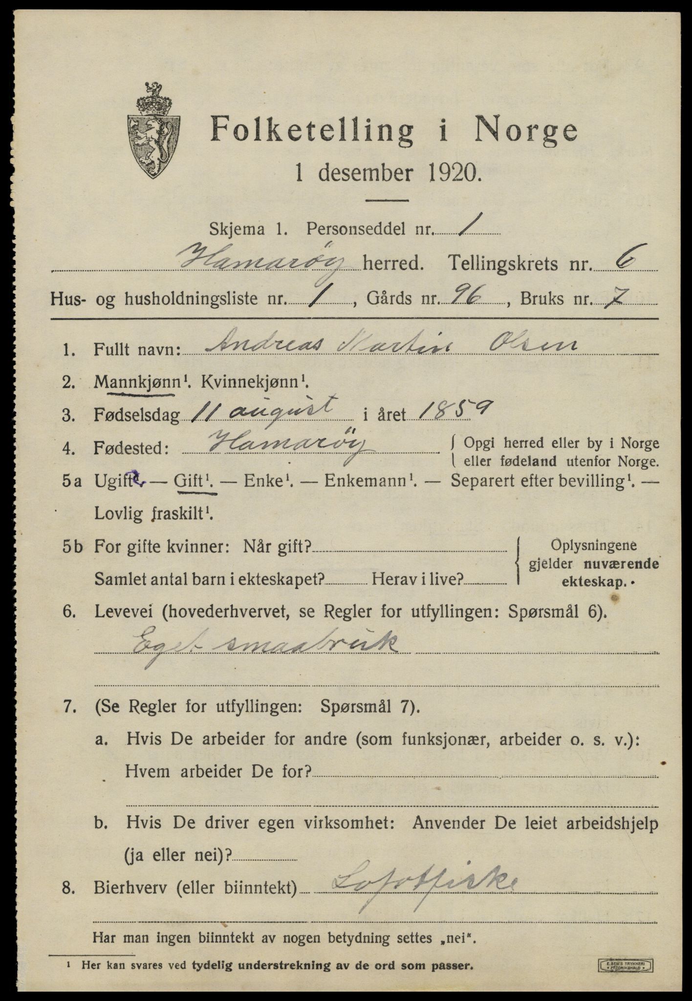 SAT, 1920 census for Hamarøy, 1920, p. 2942