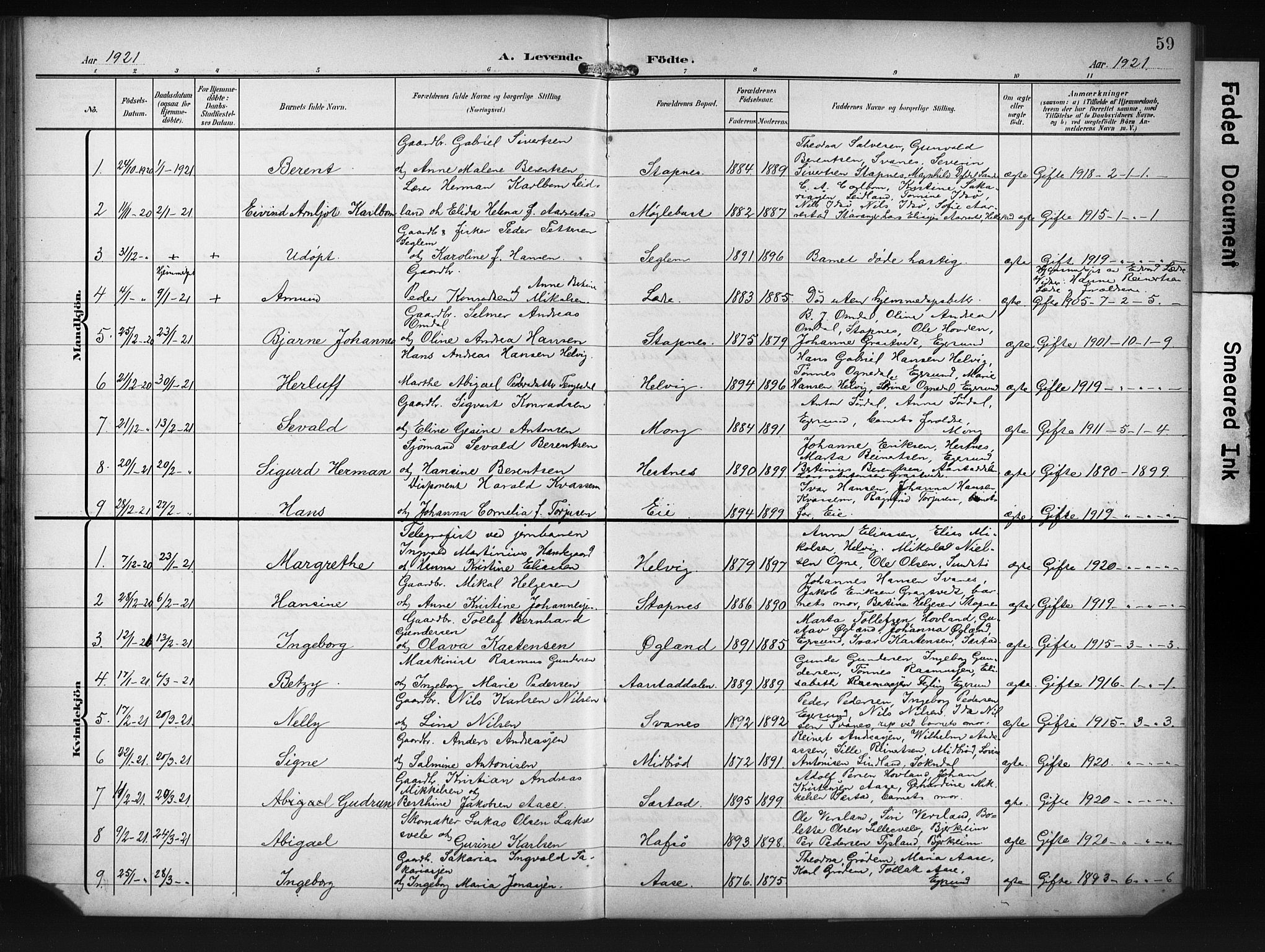 Eigersund sokneprestkontor, SAST/A-101807/S09/L0011: Parish register (copy) no. B 11, 1908-1930, p. 59