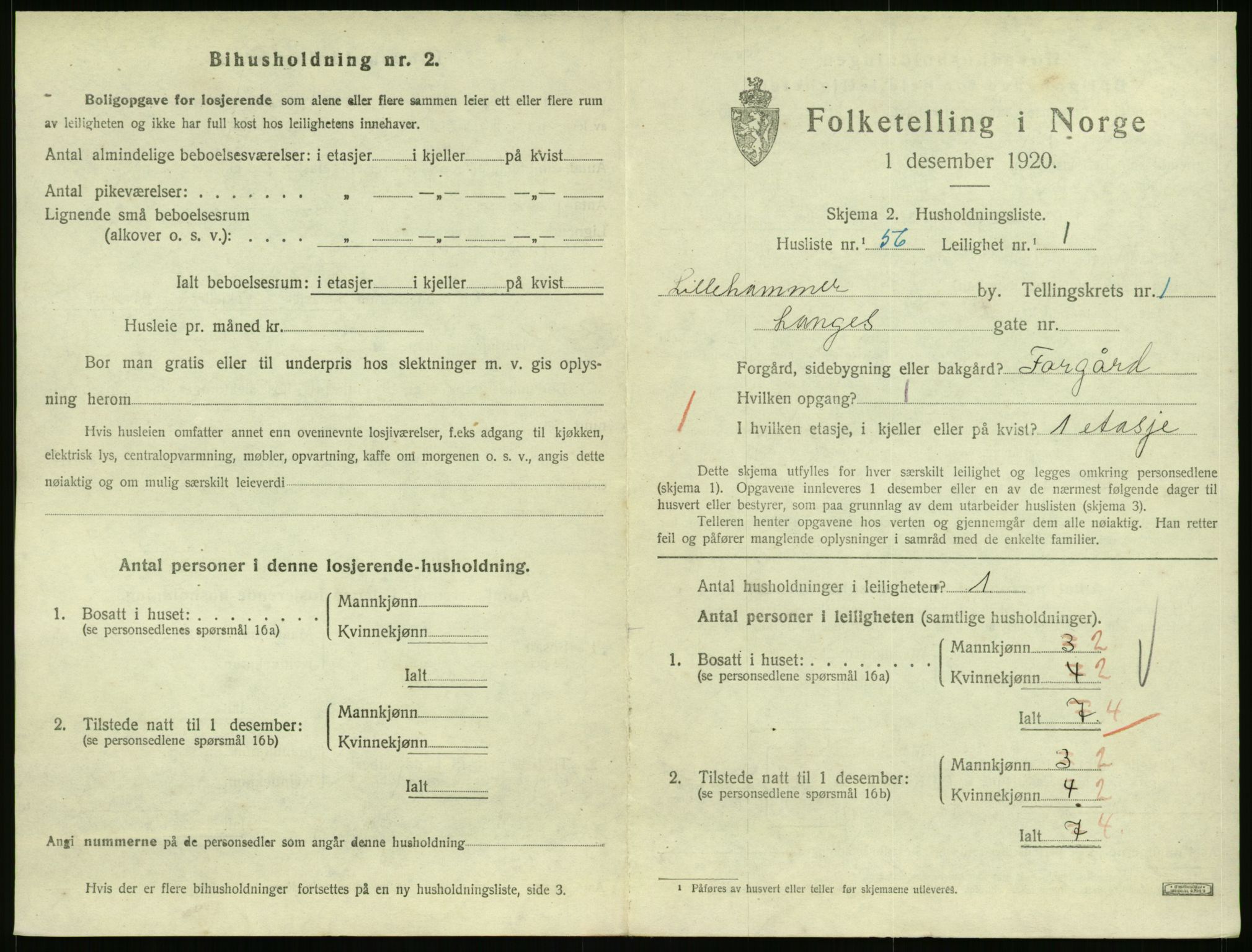 SAH, 1920 census for Lillehammer, 1920, p. 1506