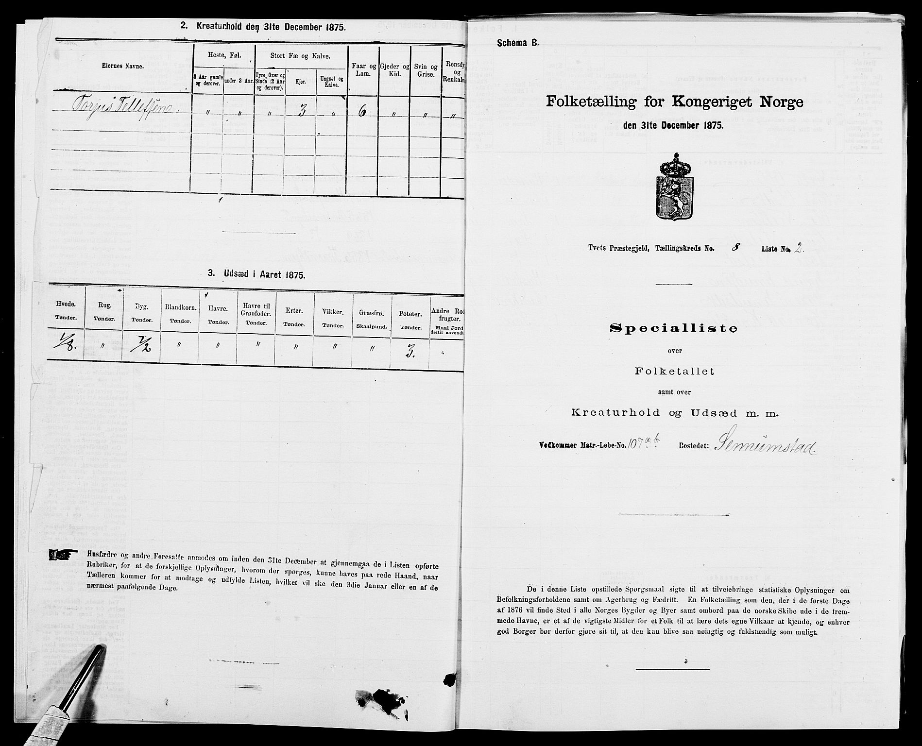 SAK, 1875 census for 1013P Tveit, 1875, p. 990