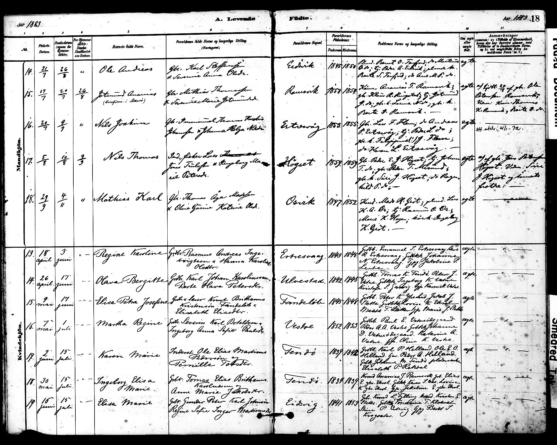 Ministerialprotokoller, klokkerbøker og fødselsregistre - Møre og Romsdal, AV/SAT-A-1454/525/L0374: Parish register (official) no. 525A04, 1880-1899, p. 18