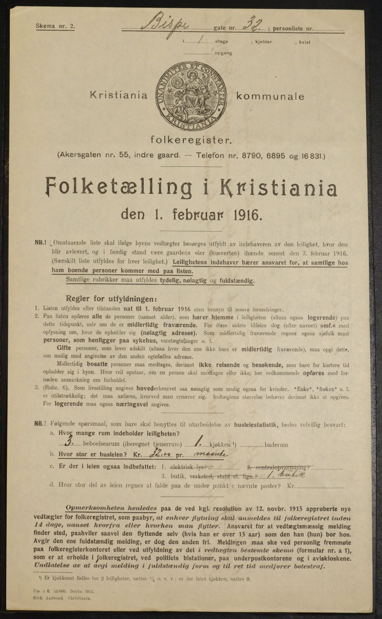 OBA, Municipal Census 1916 for Kristiania, 1916, p. 5504