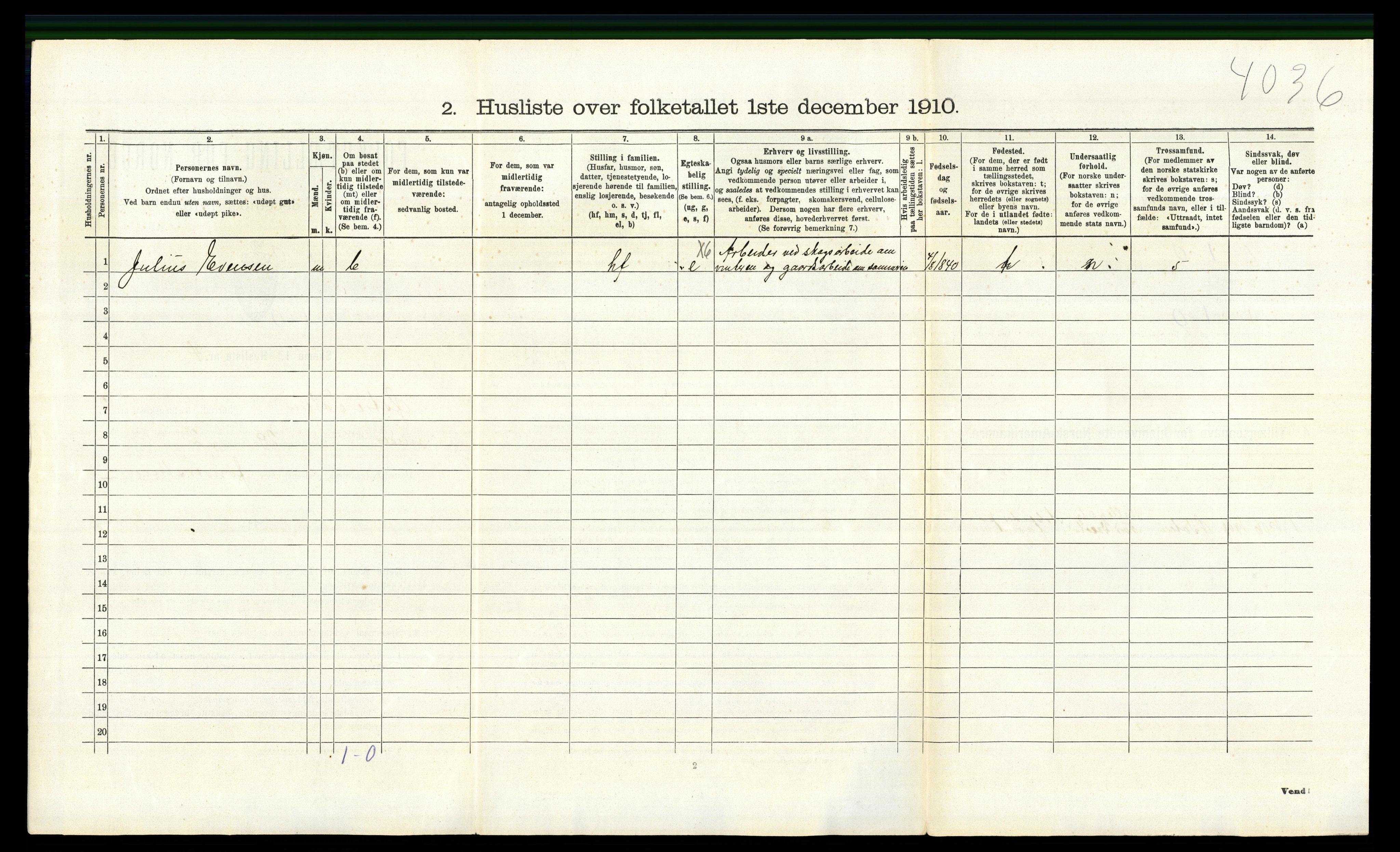 RA, 1910 census for Østre Toten, 1910, p. 240