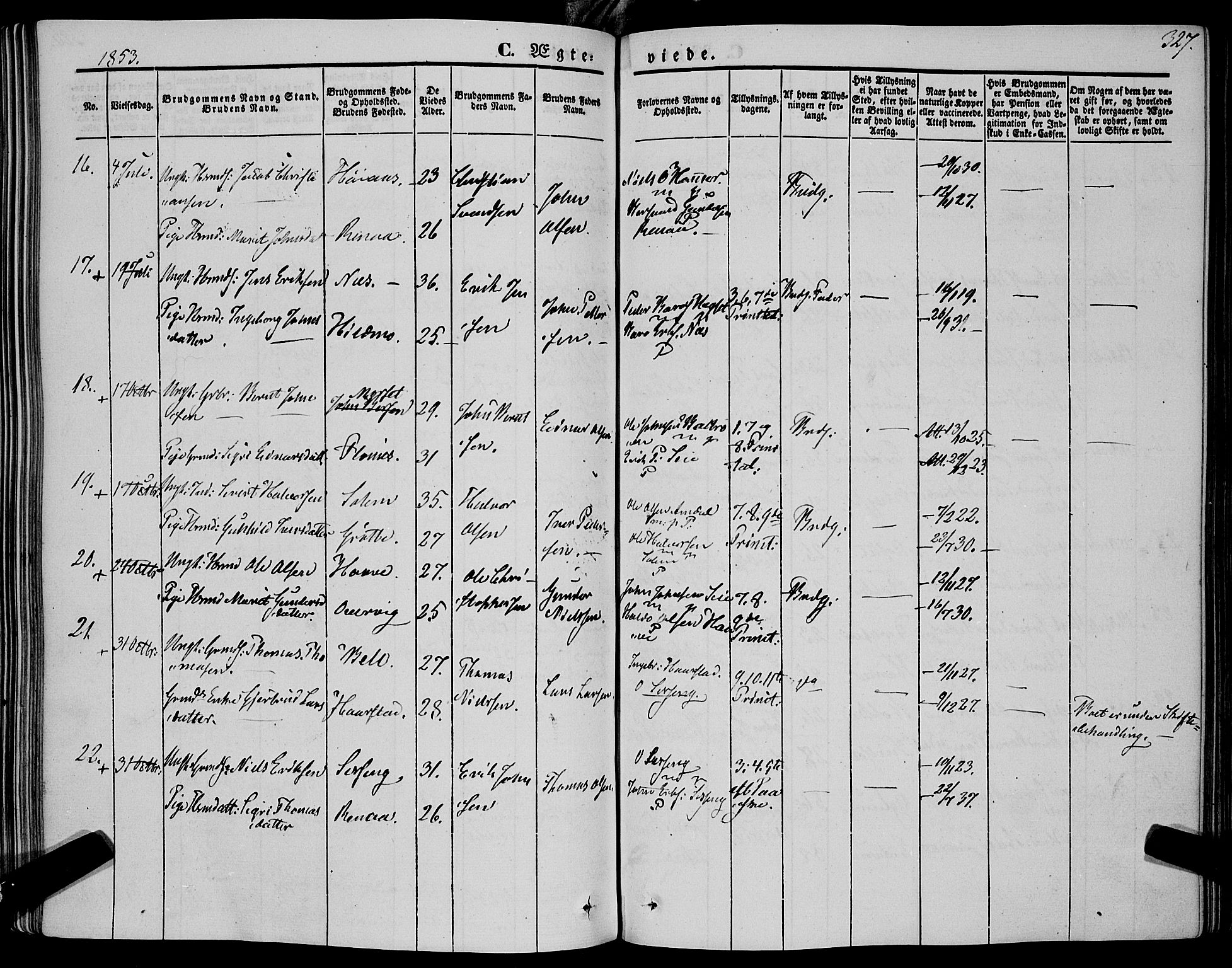 Ministerialprotokoller, klokkerbøker og fødselsregistre - Sør-Trøndelag, AV/SAT-A-1456/695/L1145: Parish register (official) no. 695A06 /1, 1843-1859, p. 327