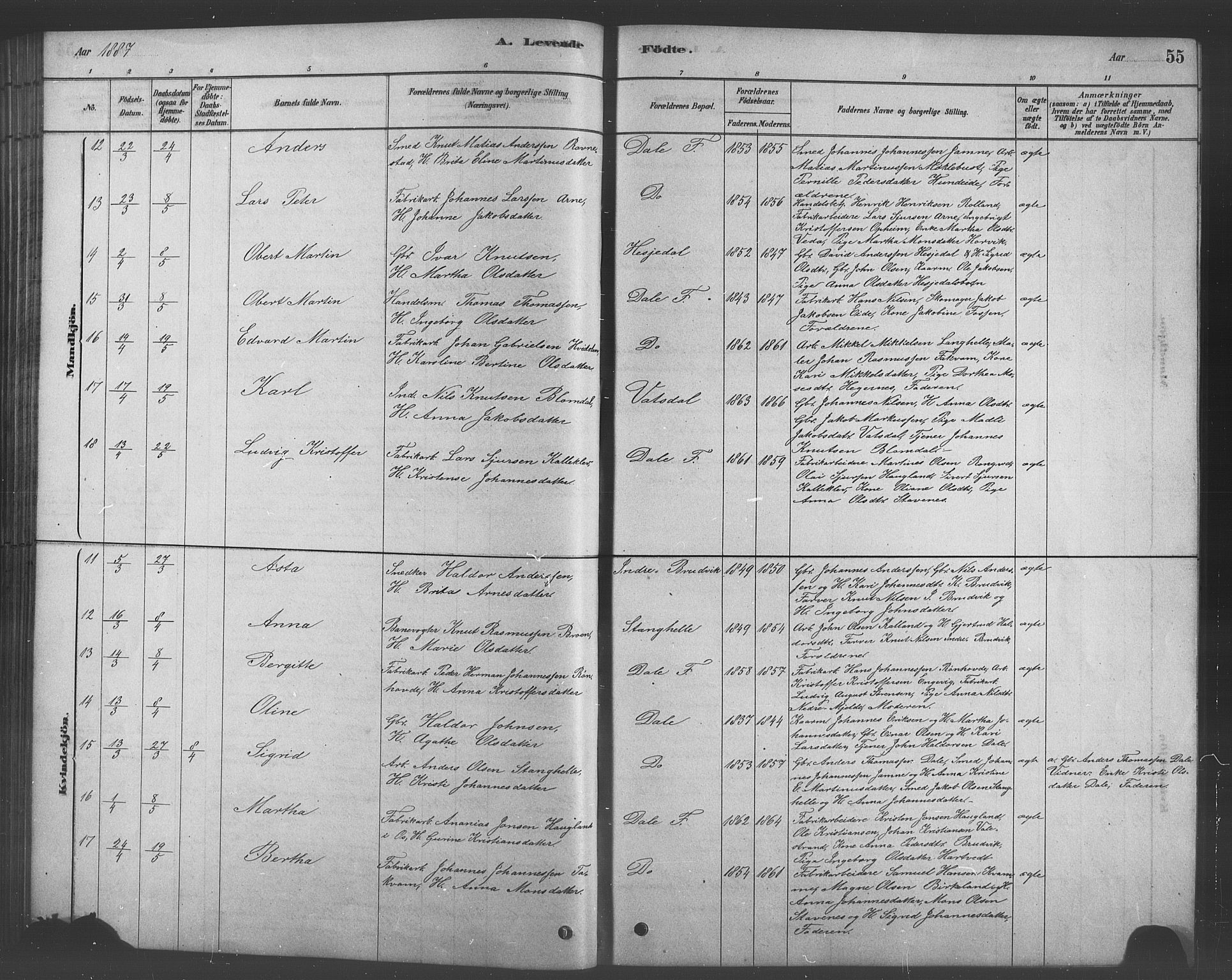 Bruvik Sokneprestembete, AV/SAB-A-74701/H/Hab: Parish register (copy) no. A 1, 1878-1907, p. 55
