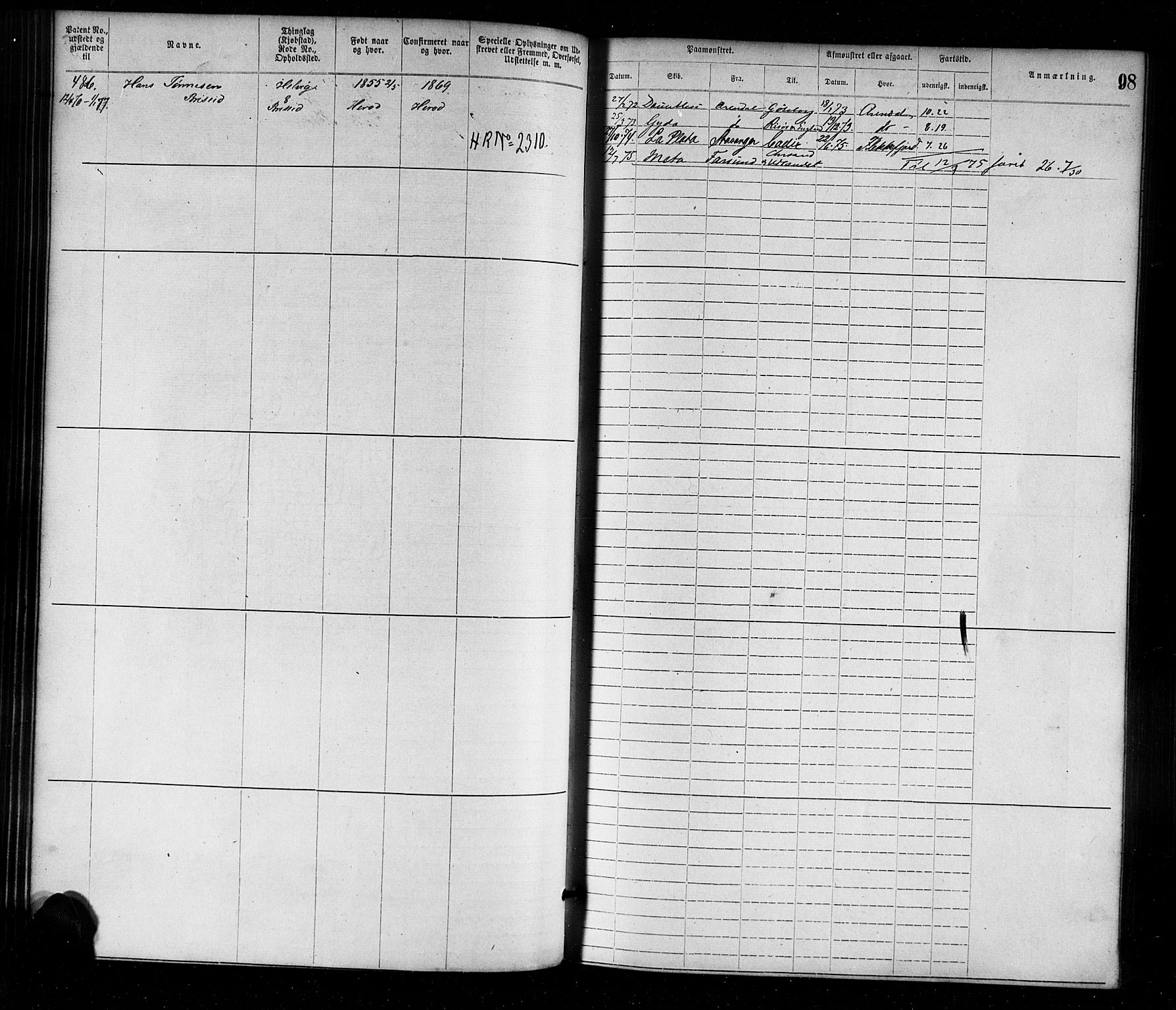 Farsund mønstringskrets, AV/SAK-2031-0017/F/Fa/L0001: Annotasjonsrulle nr 1-1920 med register, M-1, 1869-1877, p. 126