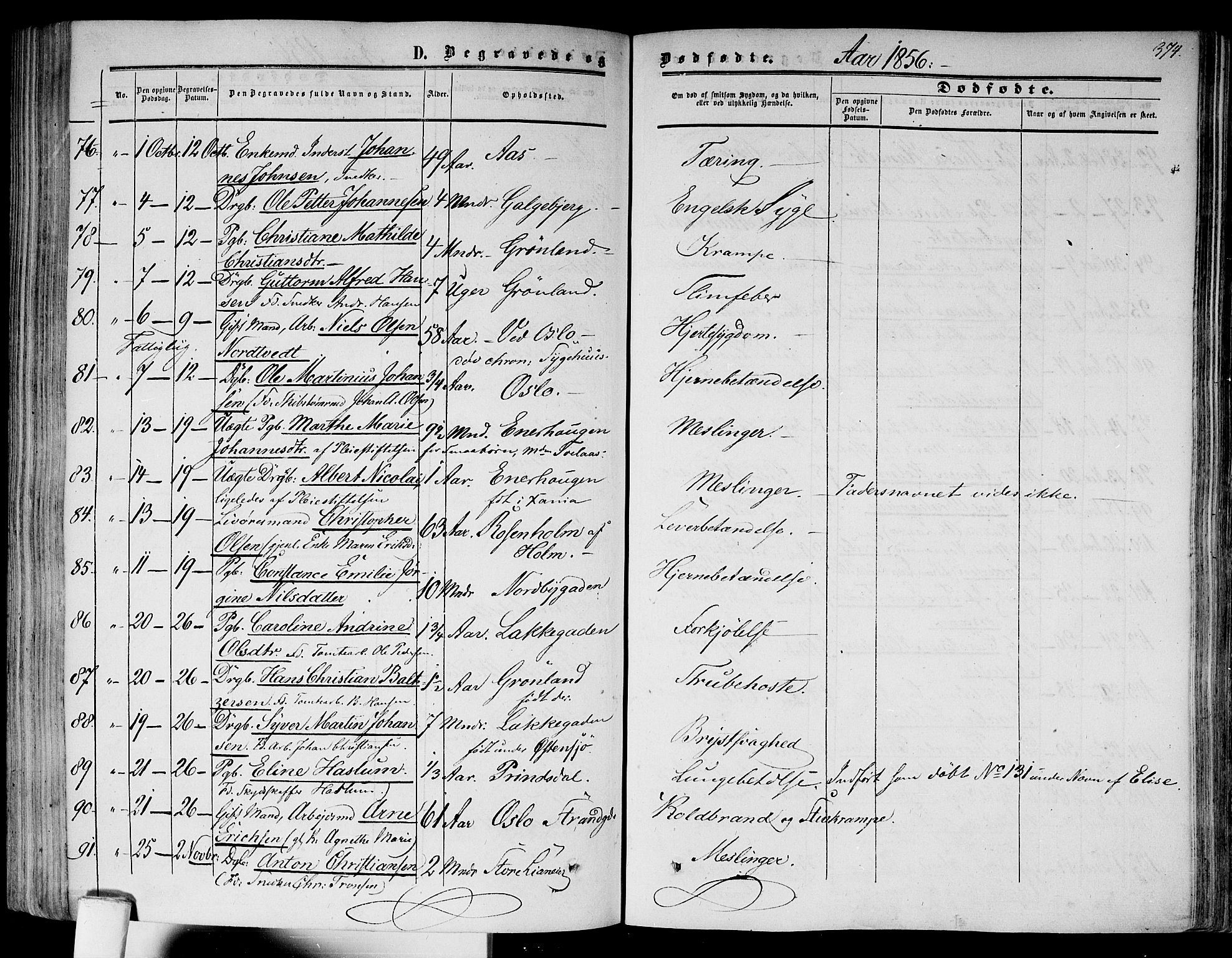 Gamlebyen prestekontor Kirkebøker, AV/SAO-A-10884/F/Fa/L0004: Parish register (official) no. 4, 1850-1857, p. 374