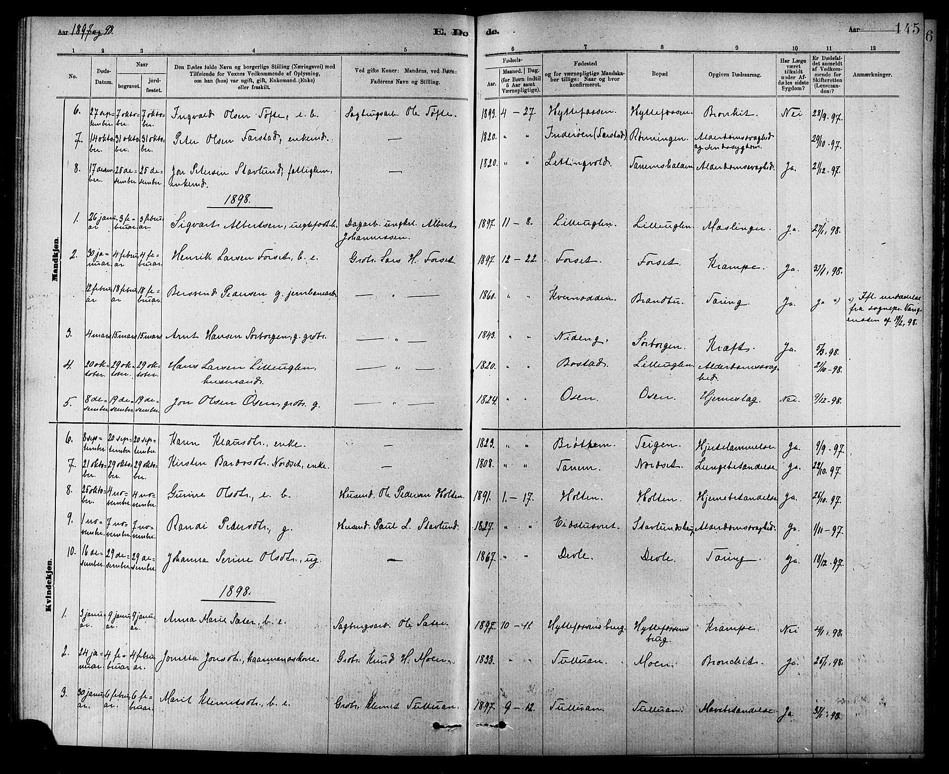 Ministerialprotokoller, klokkerbøker og fødselsregistre - Sør-Trøndelag, AV/SAT-A-1456/618/L0452: Parish register (copy) no. 618C03, 1884-1906, p. 145