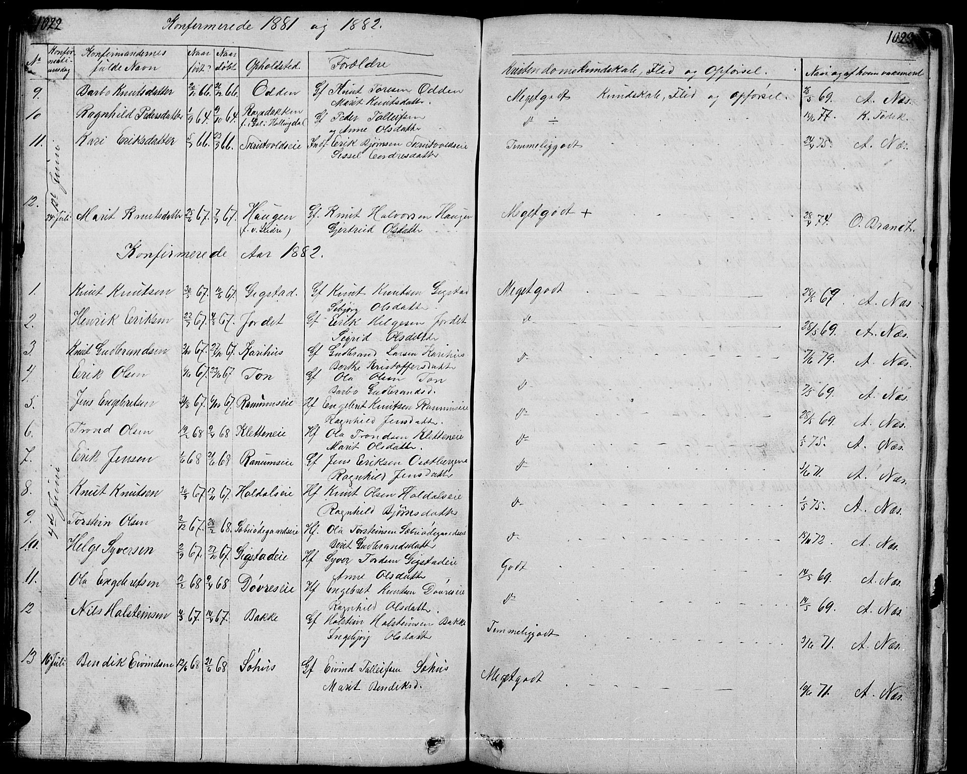 Nord-Aurdal prestekontor, SAH/PREST-132/H/Ha/Hab/L0001: Parish register (copy) no. 1, 1834-1887, p. 1022-1023