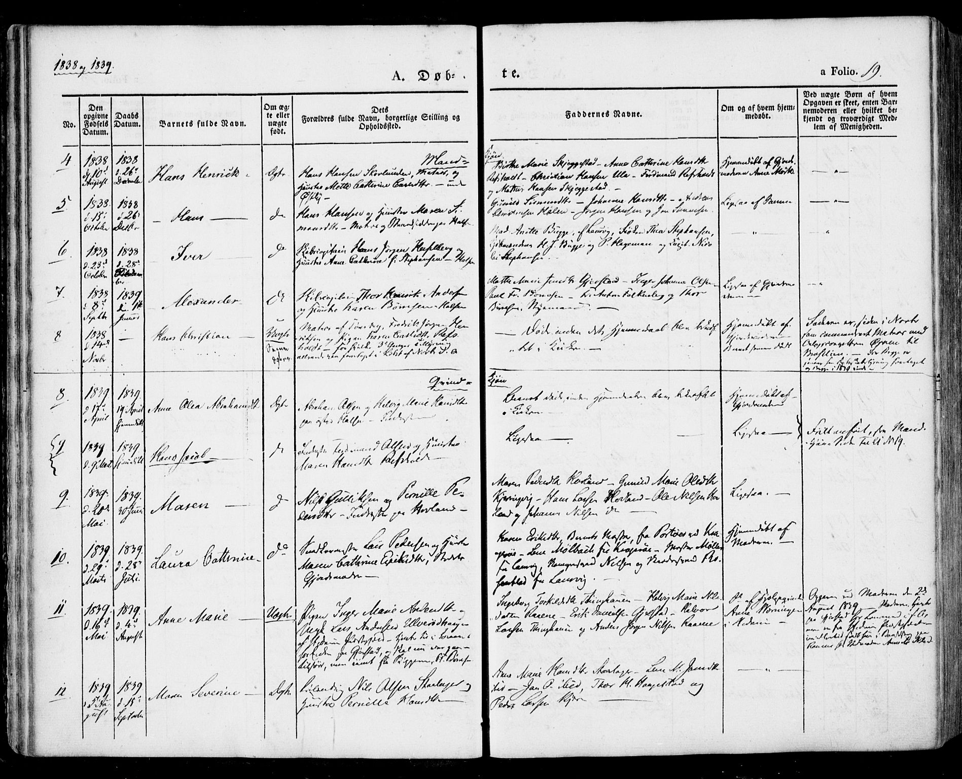 Tjølling kirkebøker, SAKO/A-60/F/Fa/L0006: Parish register (official) no. 6, 1835-1859, p. 19