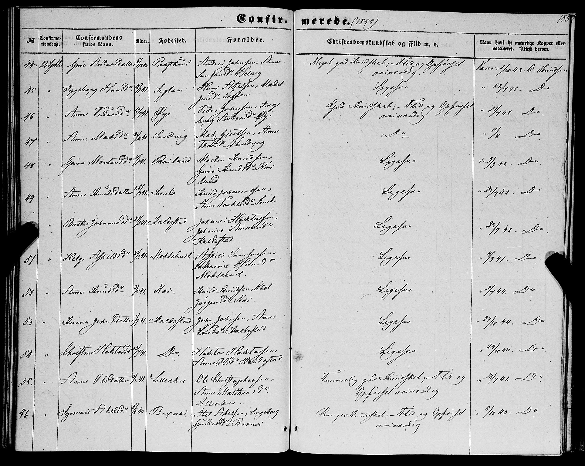 Kvinnherad sokneprestembete, AV/SAB-A-76401/H/Haa: Parish register (official) no. A 8, 1854-1872, p. 153