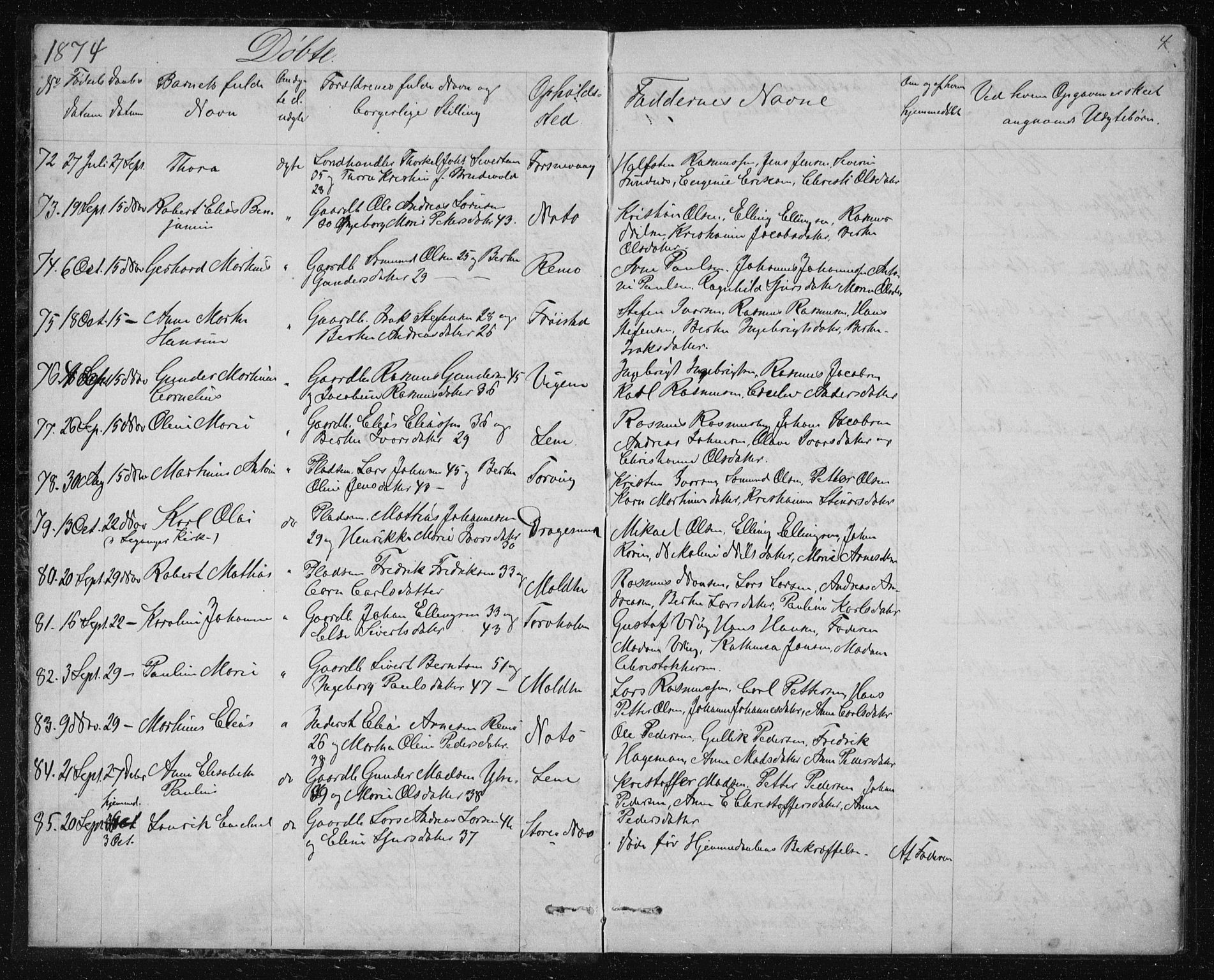 Ministerialprotokoller, klokkerbøker og fødselsregistre - Møre og Romsdal, AV/SAT-A-1454/507/L0080: Parish register (copy) no. 507C03, 1874-1877, p. 4