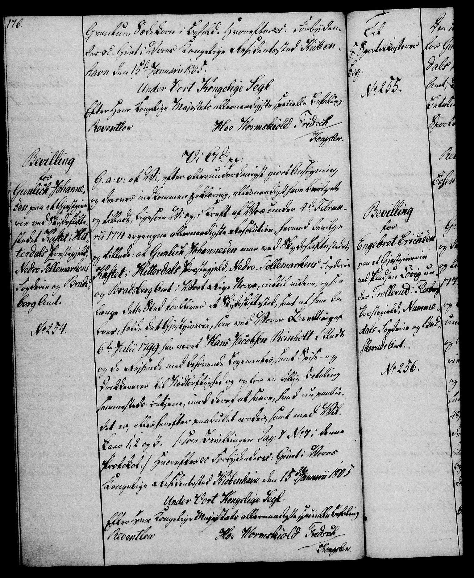 Rentekammeret, Kammerkanselliet, RA/EA-3111/G/Gg/Gga/L0018: Norsk ekspedisjonsprotokoll med register (merket RK 53.18), 1804-1806, p. 176