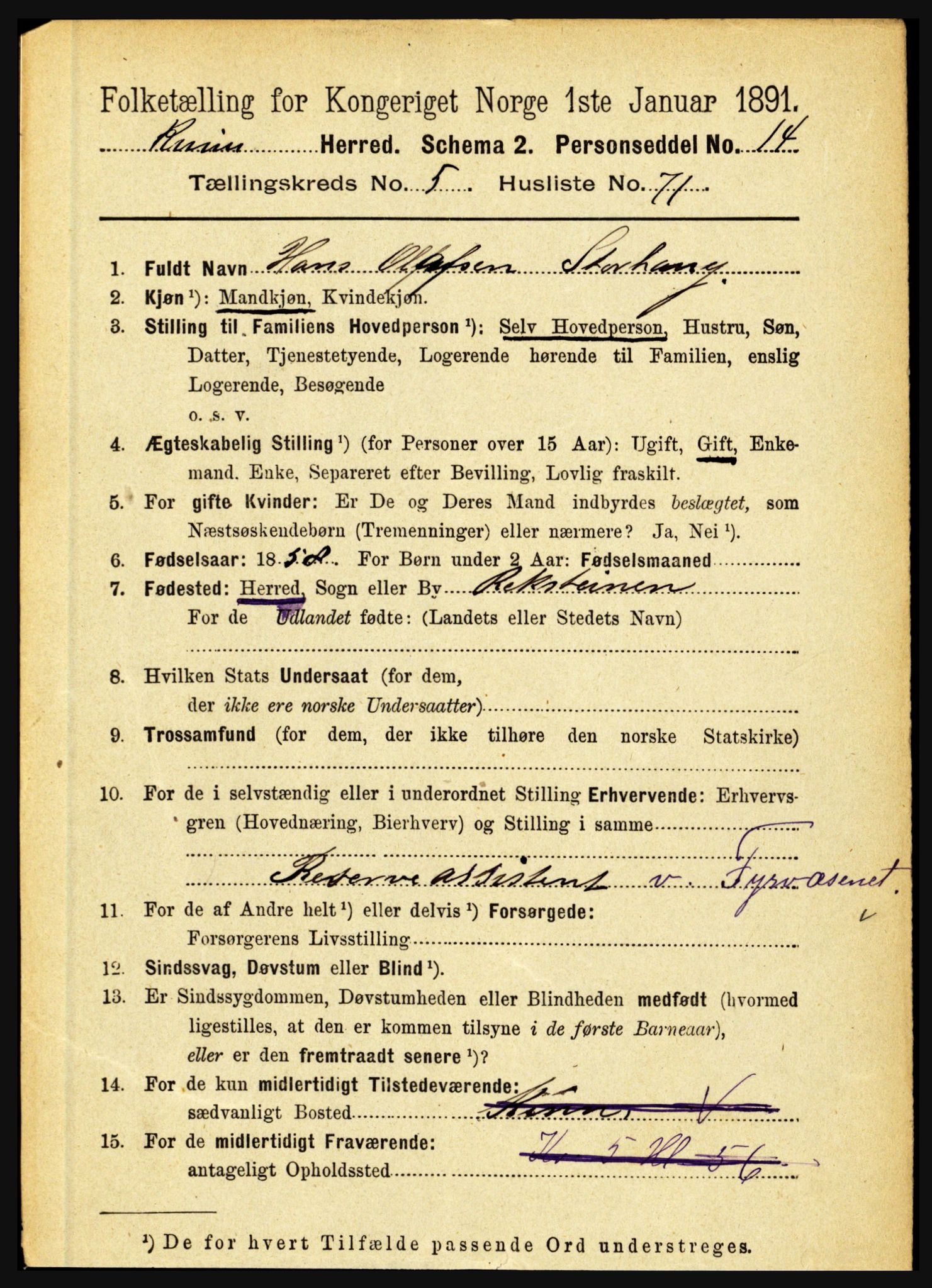 RA, 1891 census for 1437 Kinn, 1891, p. 2210