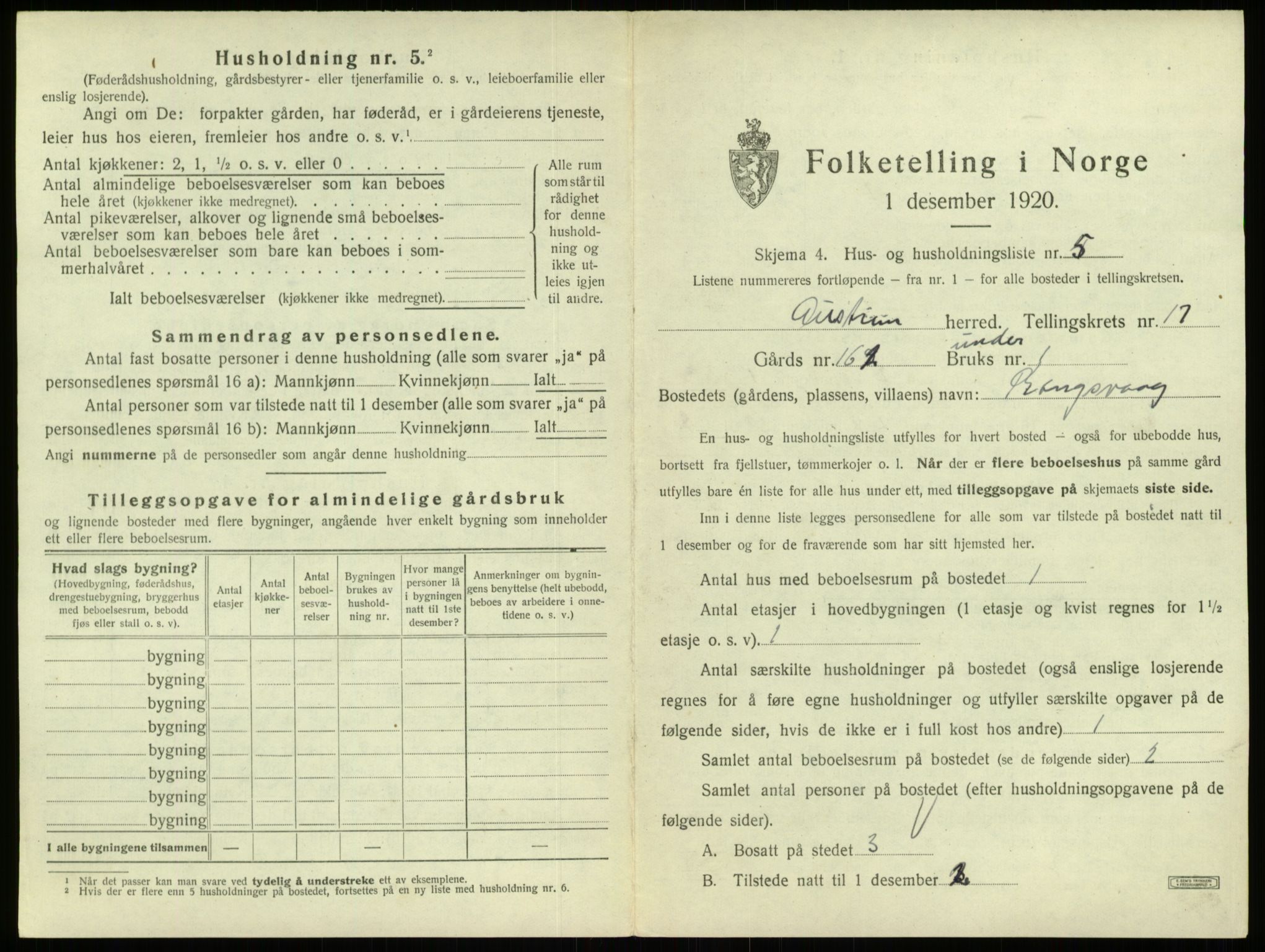 SAB, 1920 census for Austrheim, 1920, p. 775