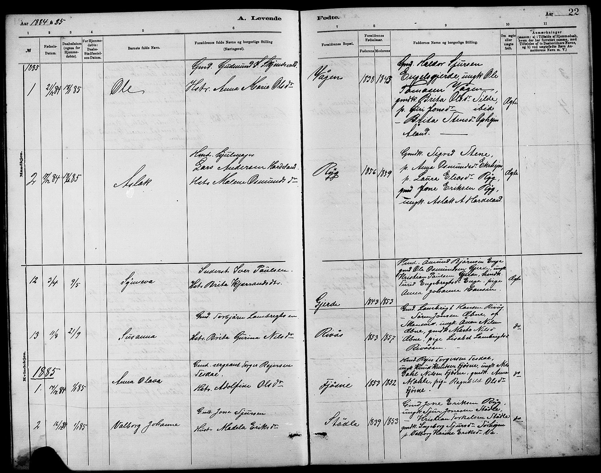 Etne sokneprestembete, SAB/A-75001/H/Hab: Parish register (copy) no. B 4, 1879-1897, p. 22