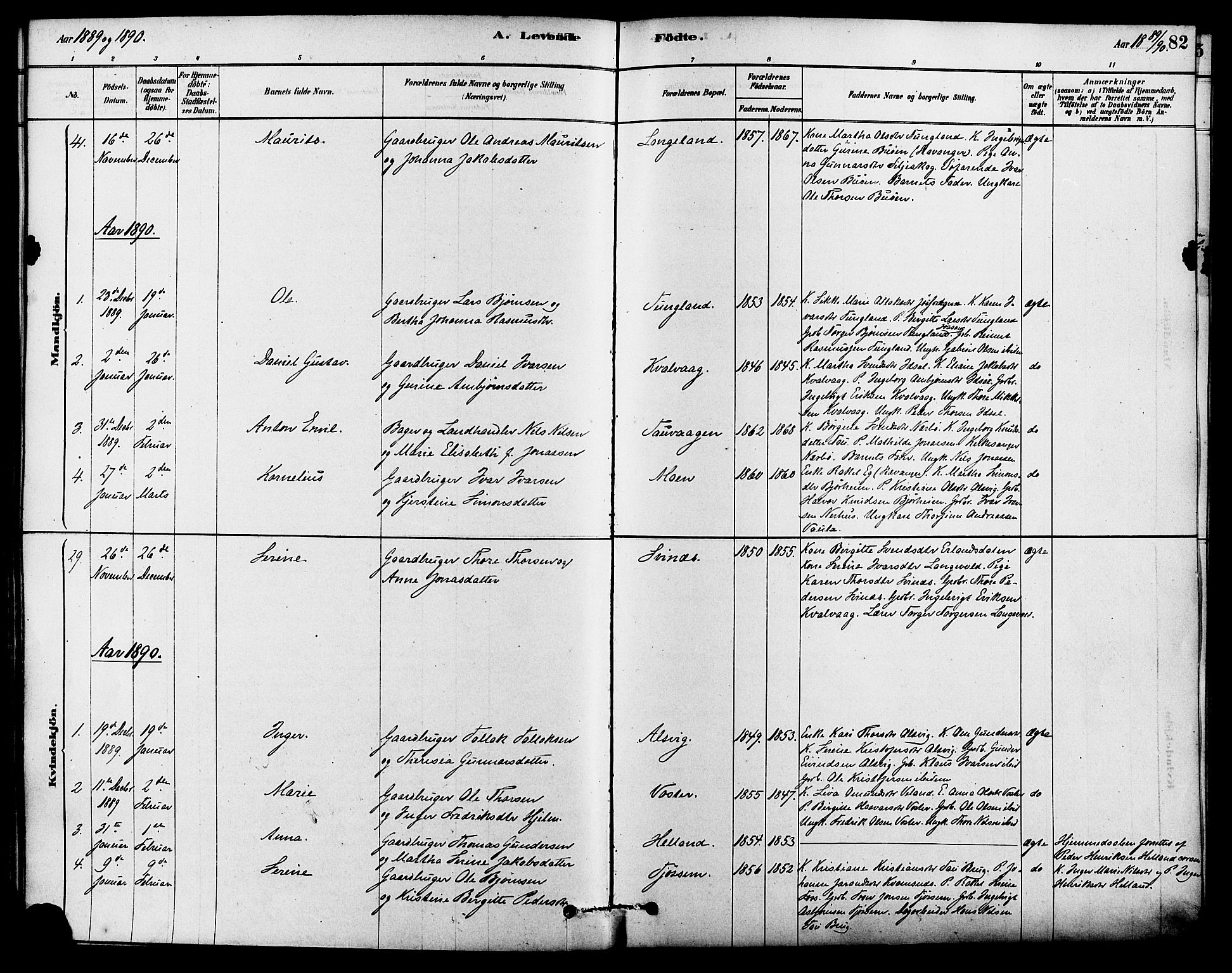 Strand sokneprestkontor, SAST/A-101828/H/Ha/Haa/L0009: Parish register (official) no. A 9, 1877-1908, p. 82